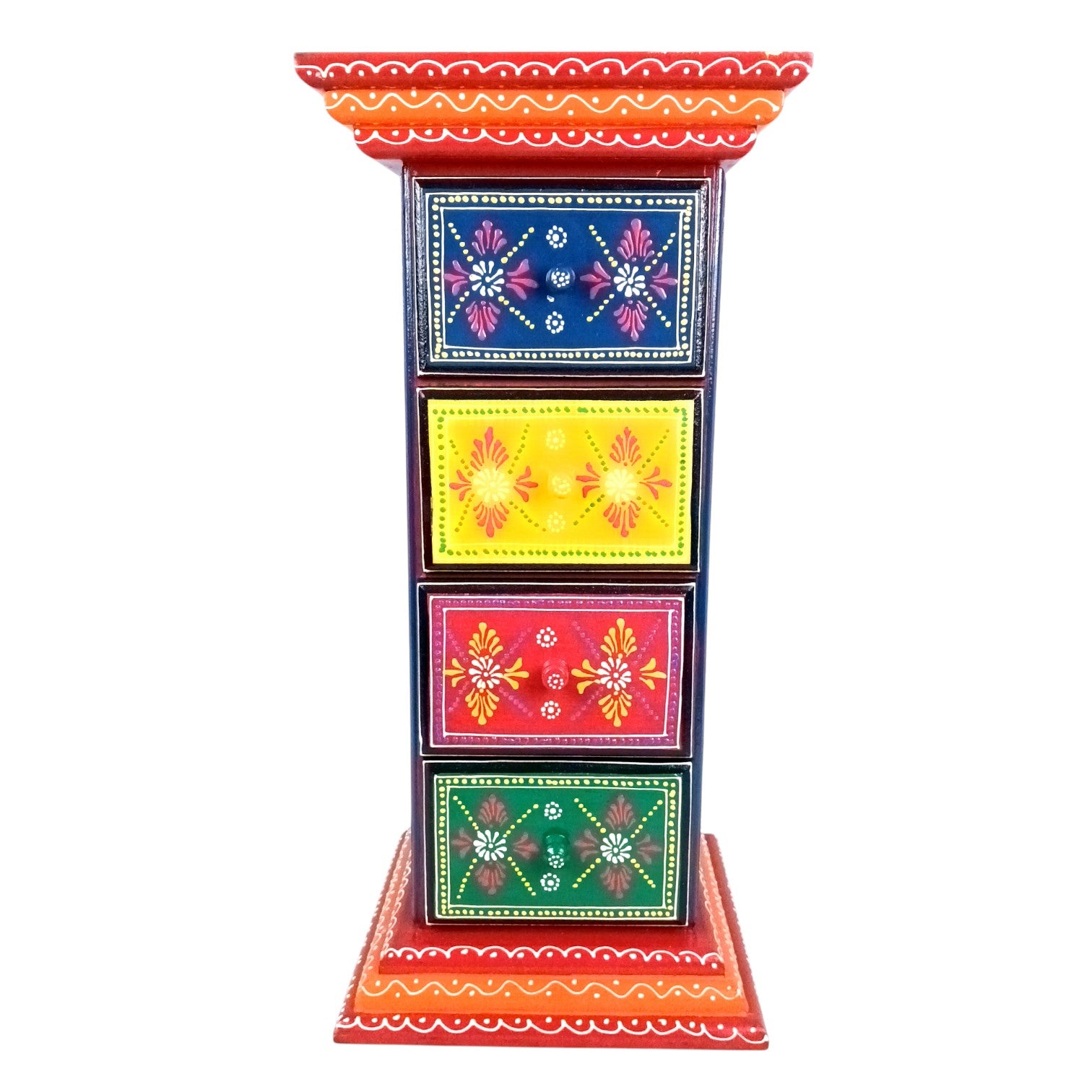 Pillar 4 Drawers Side Table | Traditional Wooden Design Table for Living Room Bedroom & Office | Decorative Table| Decorative Accent Furniture & Showpiece Stand - 23 Inch - Apkamart