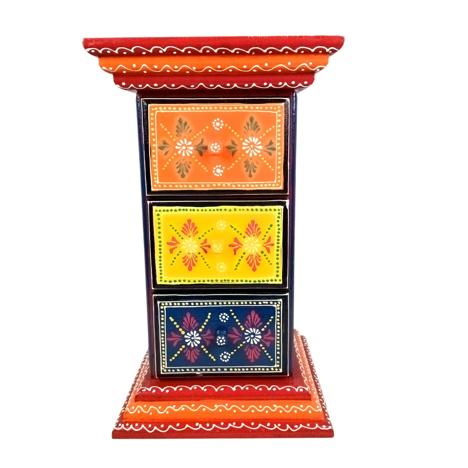 Pillar 3 Drawers Side Table | Traditional Wooden Design Table for Living Room, Bedroom & Office | Home Decor | Decorative Accent Furniture & Showpiece Stand - 18 Inch - Apkamart