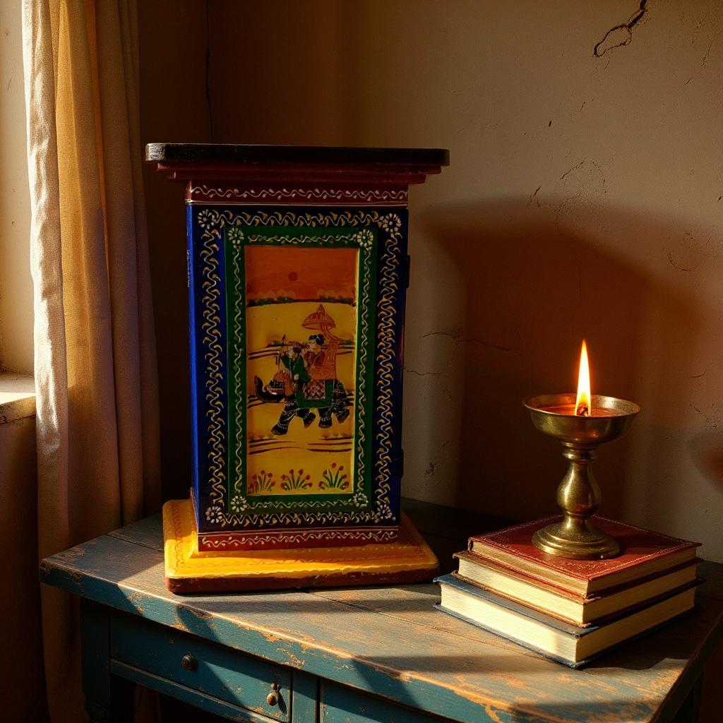 Wooden Side Table with Storage | Rajasthani Elephant Art | Handicraft Table for Living Room | Decorative Table for Showpiece Display | Home Decor Item with Cabinet - 18 Inch - Apkamart