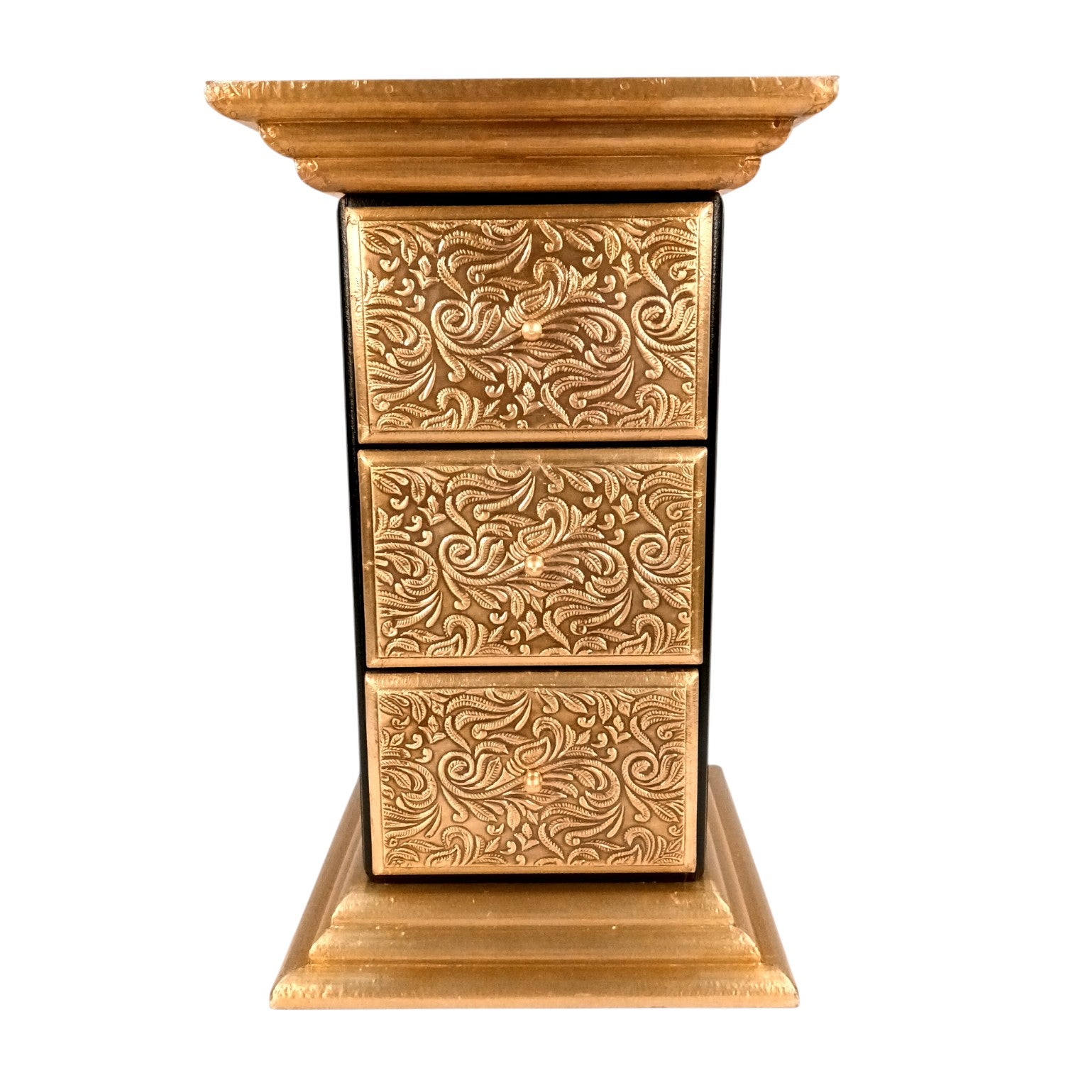 Pillar 3 Drawers Side Table | Traditional Wooden Design Table for Living Room, Bedroom & Office | Decorative Accent Furniture & Showpiece Stand - 18 Inch - Apkamat