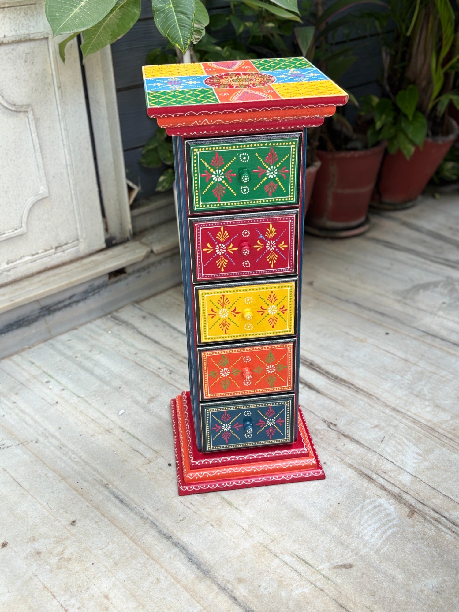 Pillar 5 Drawers Side Table | Traditional Design Table for Living Room, Bedroom & Office | Decorative Side Table| Decorative Accent Furniture & Showpiece Stand - 28 Inch - Apkamart