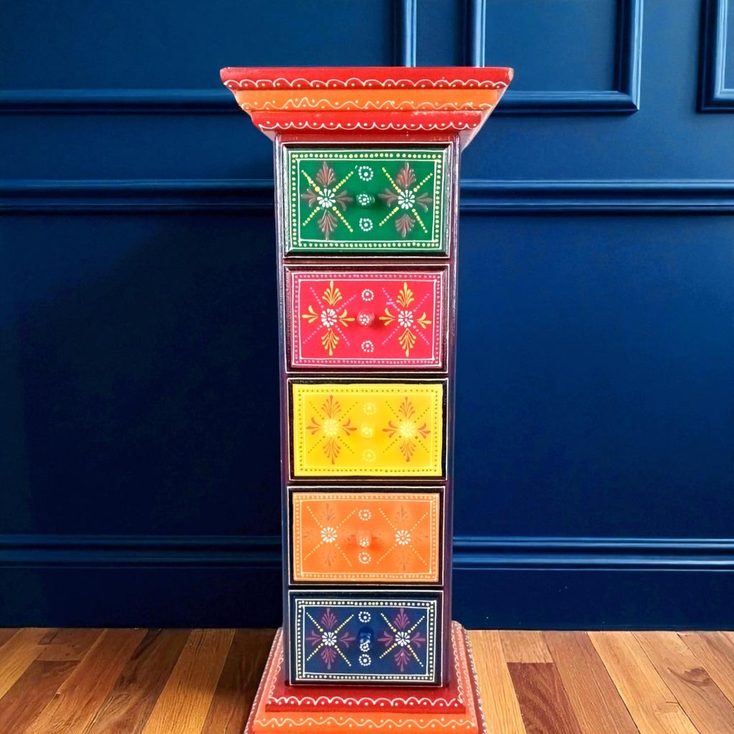 Pillar 5 Drawers Side Table | Traditional Design Table for Living Room, Bedroom & Office | Decorative Side Table| Decorative Accent Furniture & Showpiece Stand - 28 Inch - Apkamart