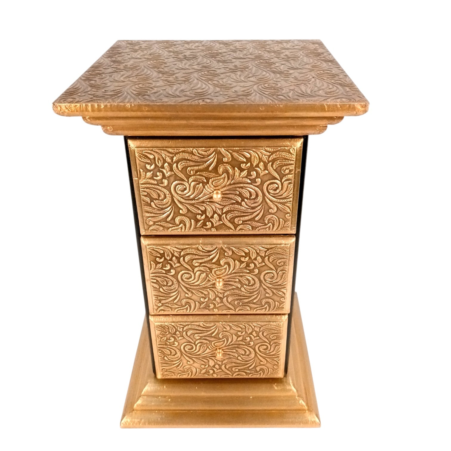 Pillar 3 Drawers Side Table | Traditional Wooden Design Table for Living Room, Bedroom & Office | Decorative Accent Furniture & Showpiece Stand - 18 Inch - Apkamat