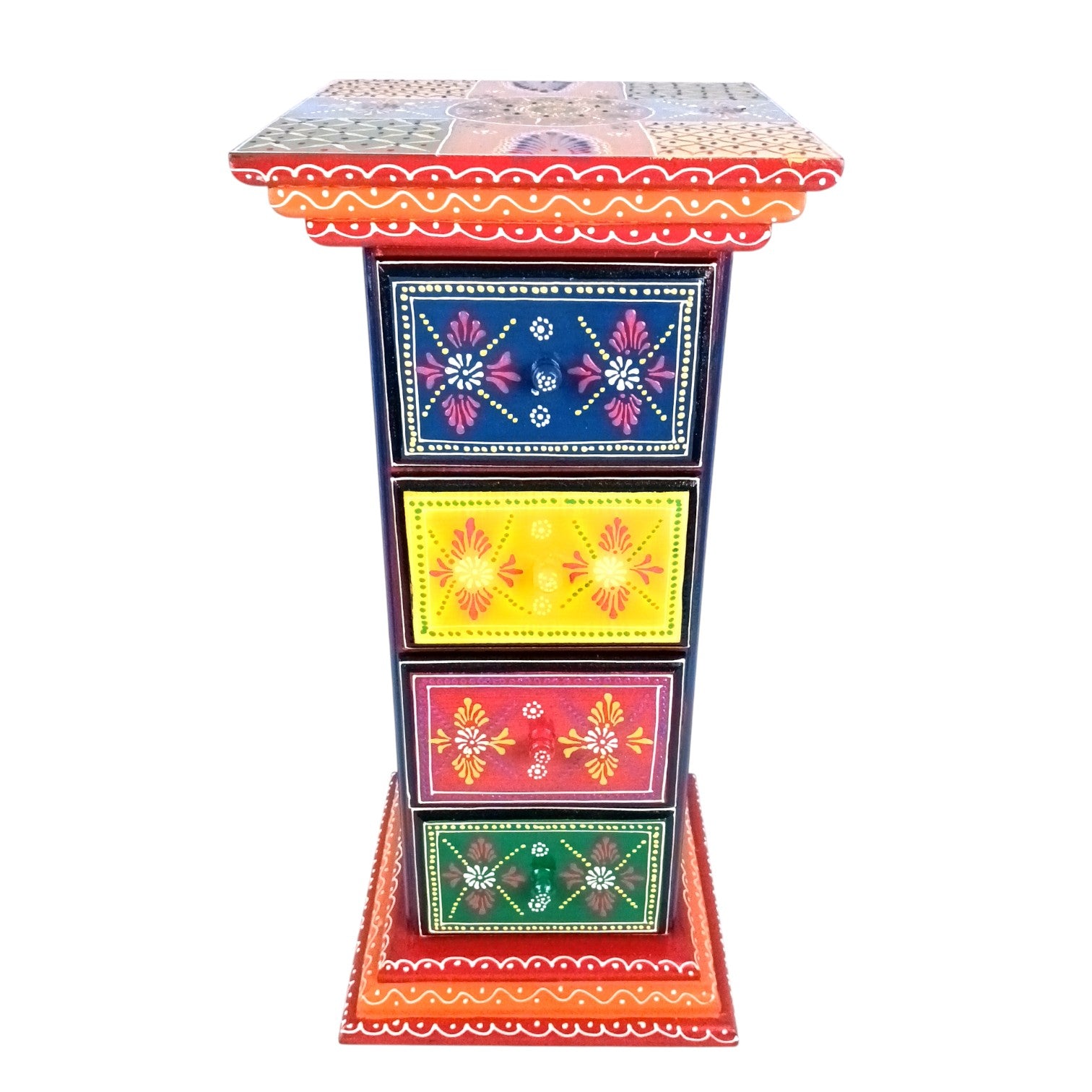 Pillar 4 Drawers Side Table | Traditional Wooden Design Table for Living Room Bedroom & Office | Decorative Table| Decorative Accent Furniture & Showpiece Stand - 23 Inch - Apkamart