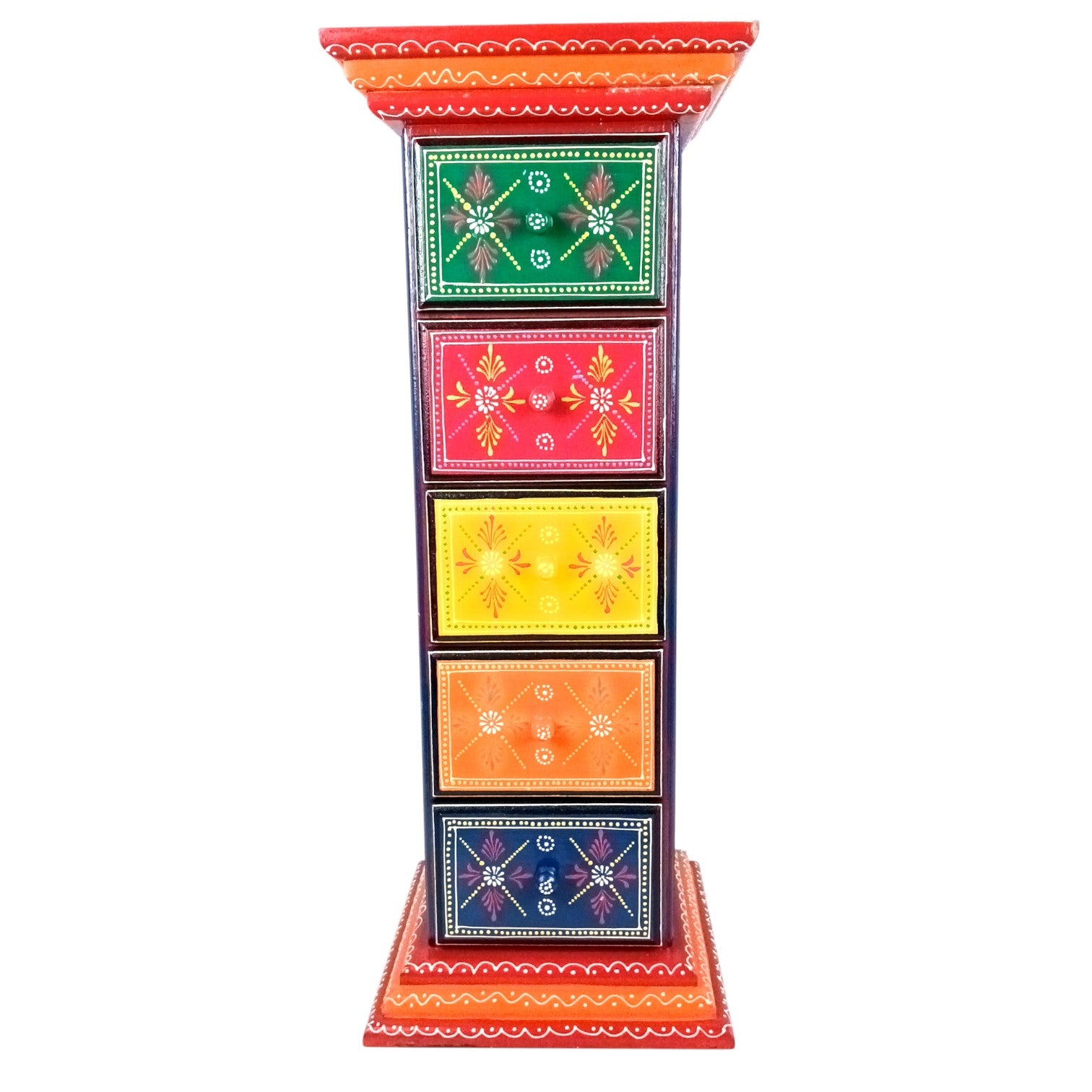 Pillar 5 Drawers Side Table | Traditional Design Table for Living Room, Bedroom & Office | Decorative Side Table| Decorative Accent Furniture & Showpiece Stand - 28 Inch - Apkamart