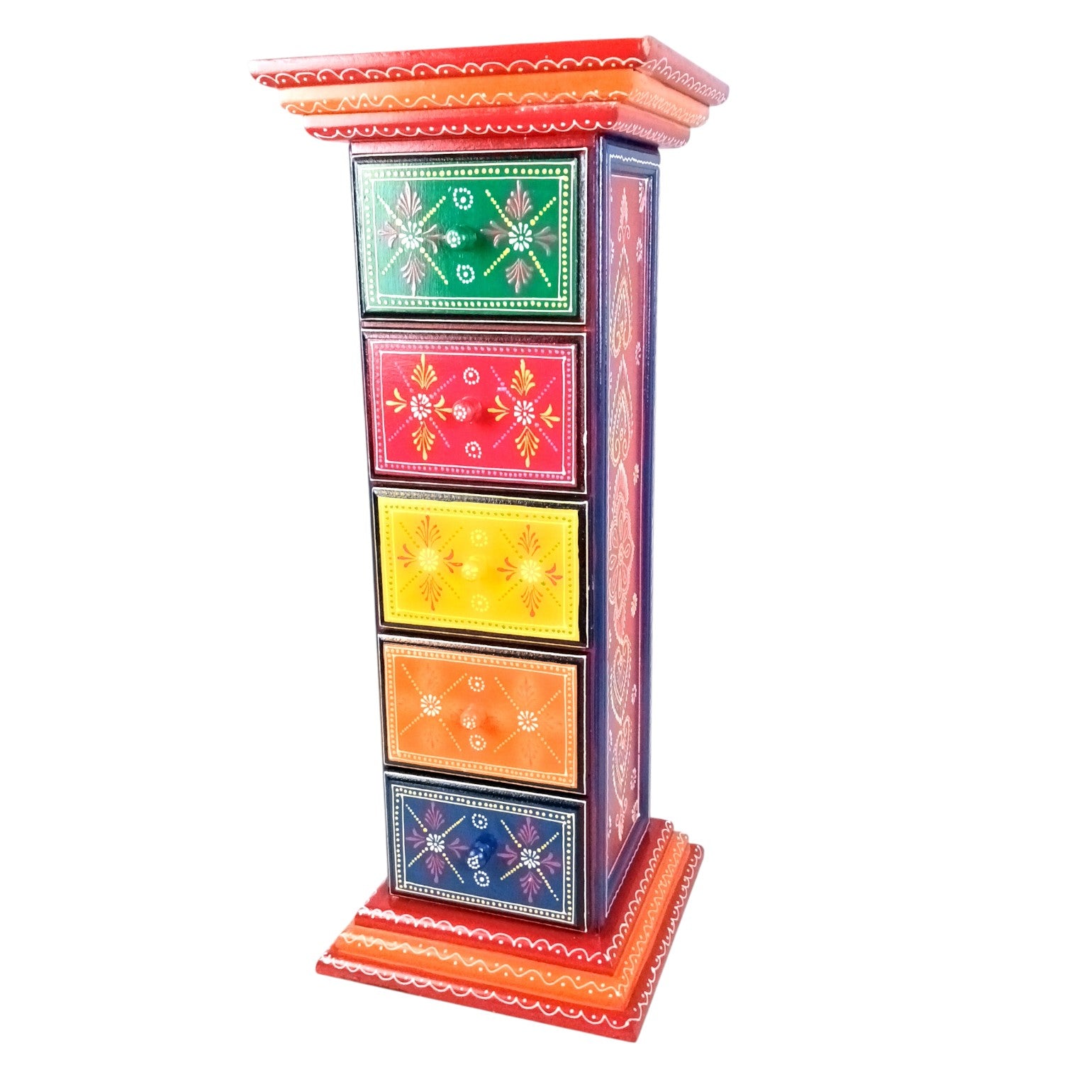 Pillar 5 Drawers Side Table | Traditional Design Table for Living Room, Bedroom & Office | Decorative Side Table| Decorative Accent Furniture & Showpiece Stand - 28 Inch - Apkamart