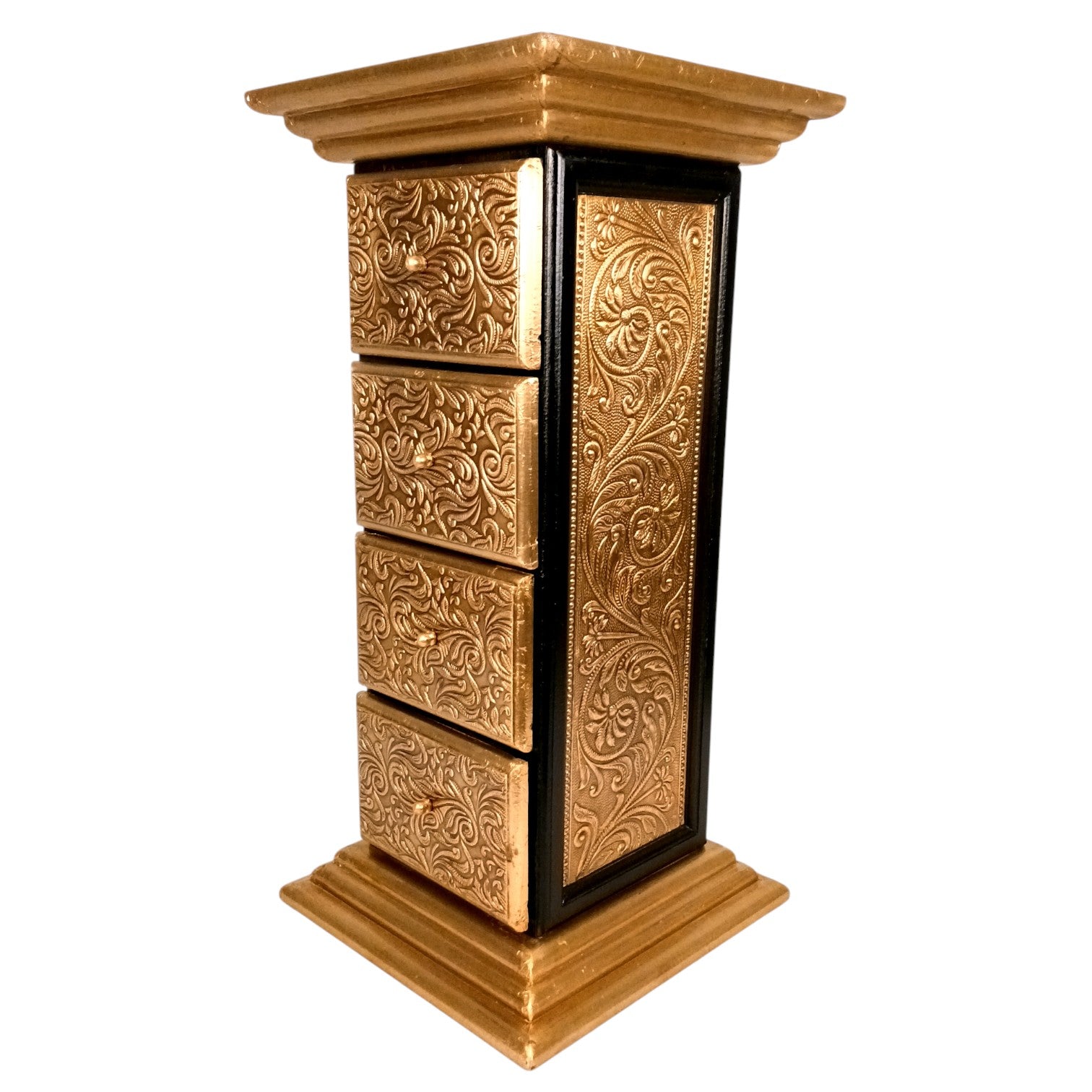 Pillar 4 Drawers Side Table | Traditional Wooden Design Table for Living Room,  Bedroom & Office | Decorative Accent Furniture & Showpiece Stand - 23 Inch - Apkamart