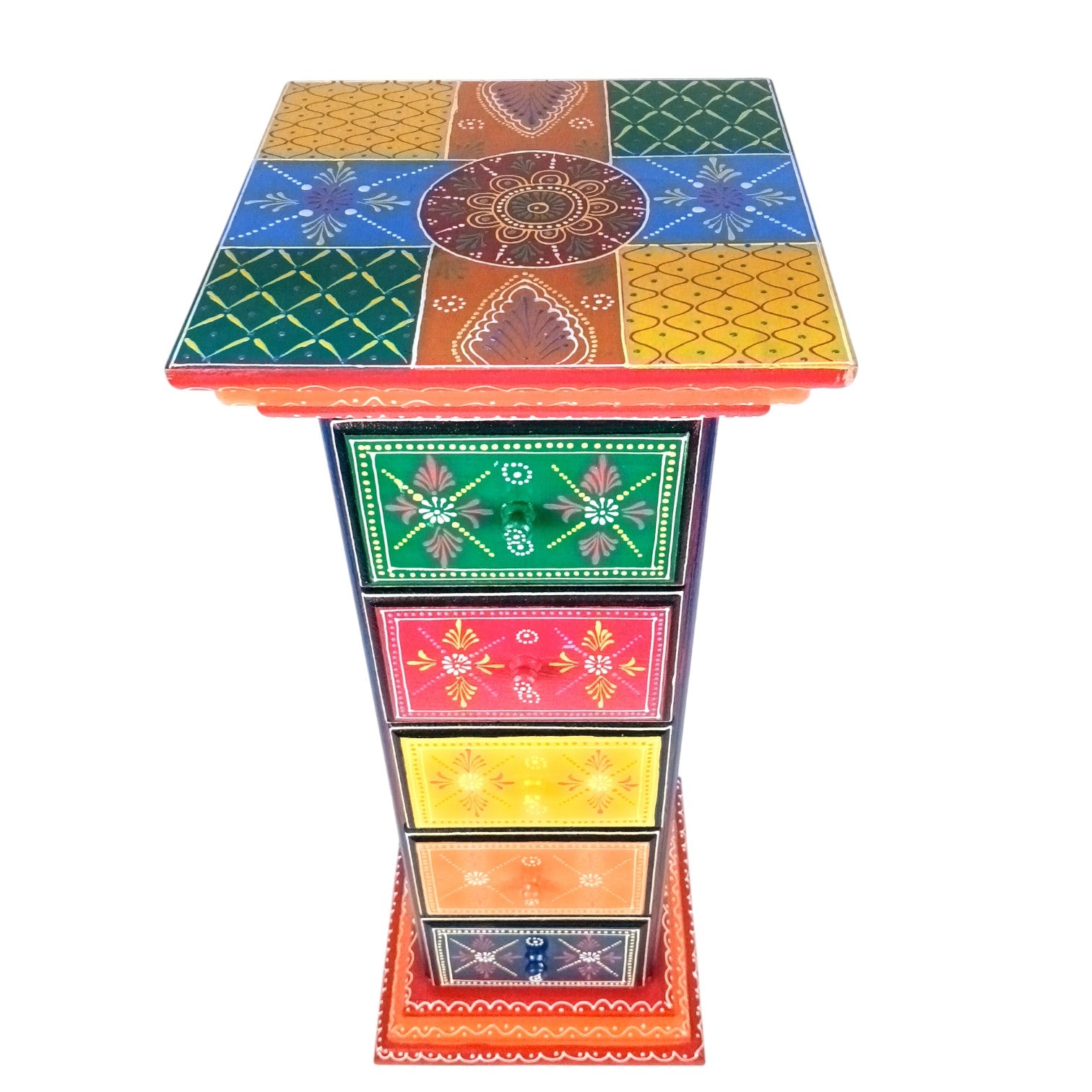 Pillar 5 Drawers Side Table | Traditional Design Table for Living Room, Bedroom & Office | Decorative Side Table| Decorative Accent Furniture & Showpiece Stand - 28 Inch - Apkamart