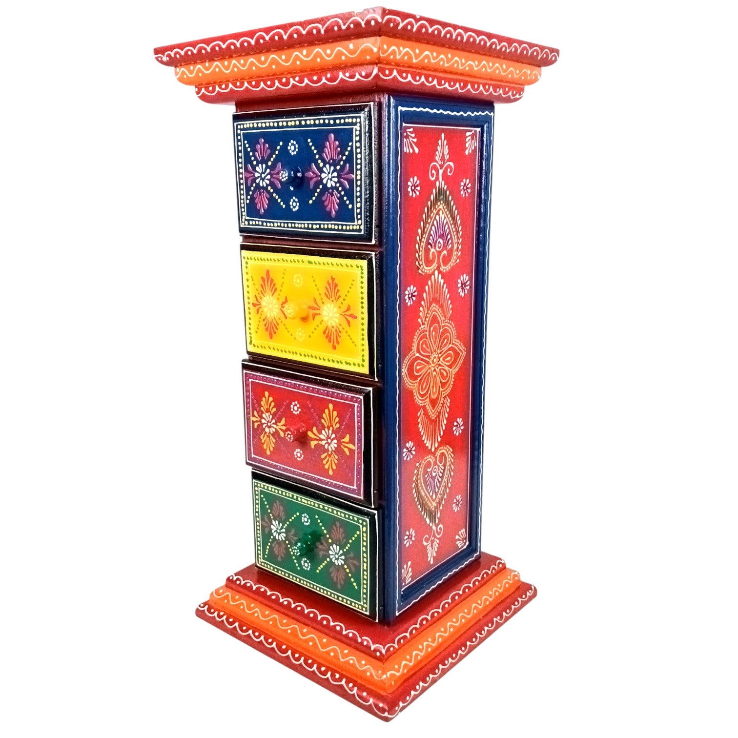 Pillar 4 Drawers Side Table | Traditional Wooden Design Table for Living Room Bedroom & Office | Decorative Table| Decorative Accent Furniture & Showpiece Stand - 23 Inch - Apkamart