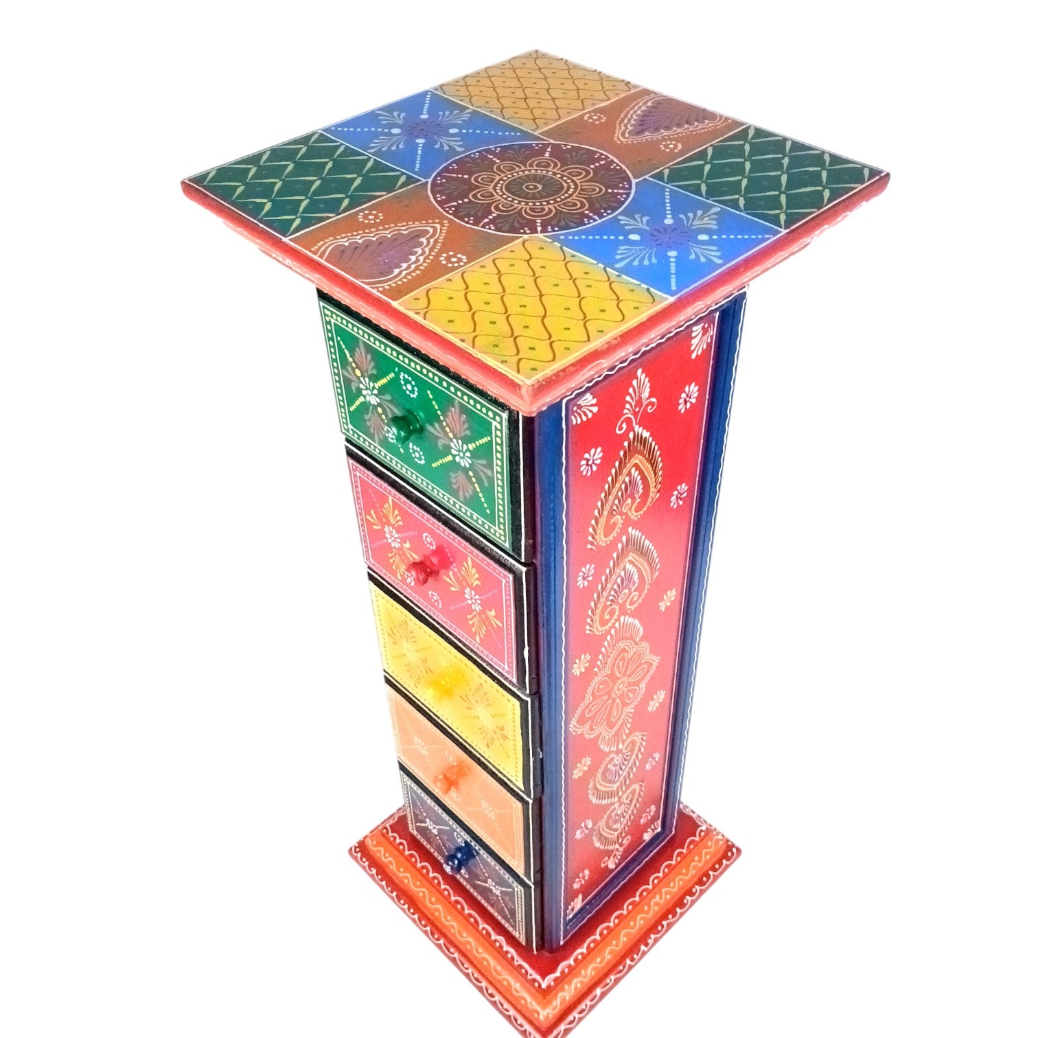 Pillar 5 Drawers Side Table | Traditional Design Table for Living Room, Bedroom & Office | Decorative Side Table| Decorative Accent Furniture & Showpiece Stand - 28 Inch - Apkamart