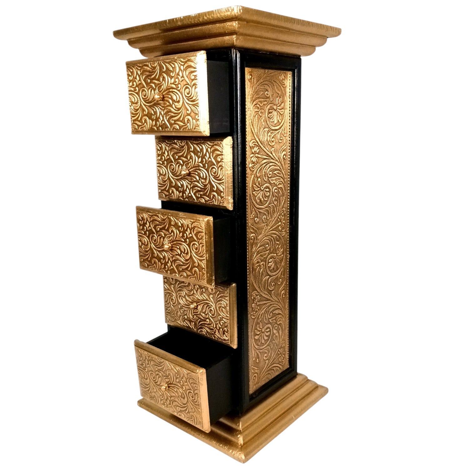 Pillar 5 Drawers Side Table | Traditional Wooden Design Table for Living Room, Bedroom & Office | Decorative Accent Furniture & Showpiece Stand - 27 Inch