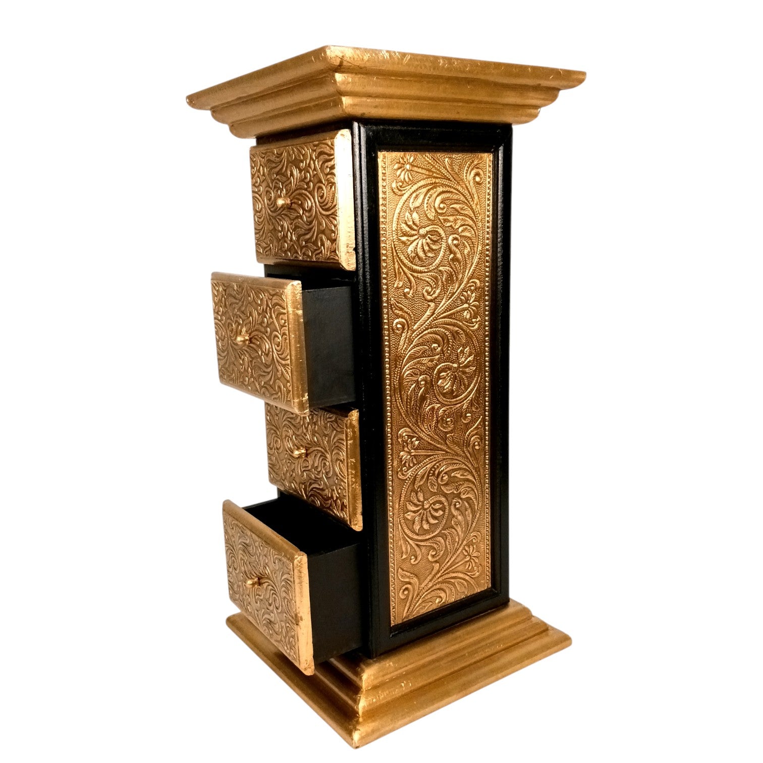 Pillar 4 Drawers Side Table | Traditional Wooden Design Table for Living Room,  Bedroom & Office | Decorative Accent Furniture & Showpiece Stand - 23 Inch - Apkamart