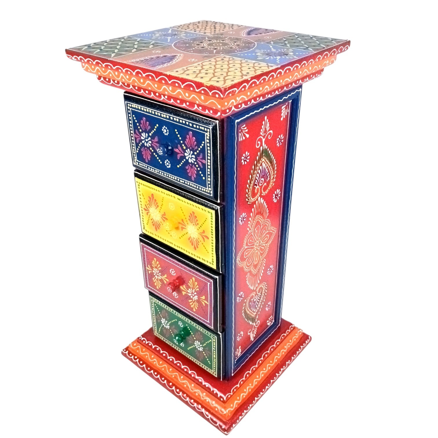 Pillar 4 Drawers Side Table | Traditional Wooden Design Table for Living Room Bedroom & Office | Decorative Table| Decorative Accent Furniture & Showpiece Stand - 23 Inch - Apkamart