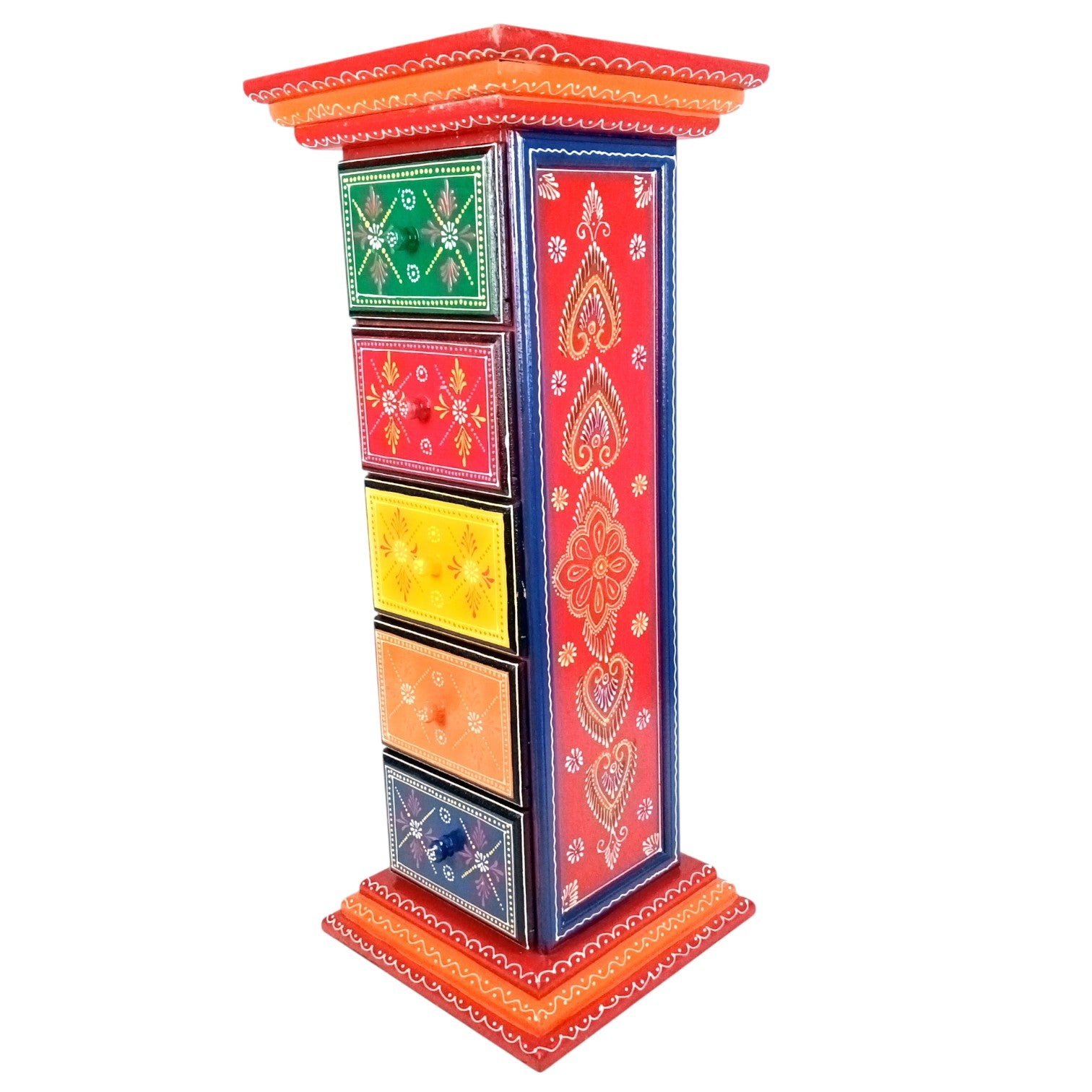 Pillar 5 Drawers Side Table | Traditional Design Table for Living Room, Bedroom & Office | Decorative Side Table| Decorative Accent Furniture & Showpiece Stand - 28 Inch - Apkamart