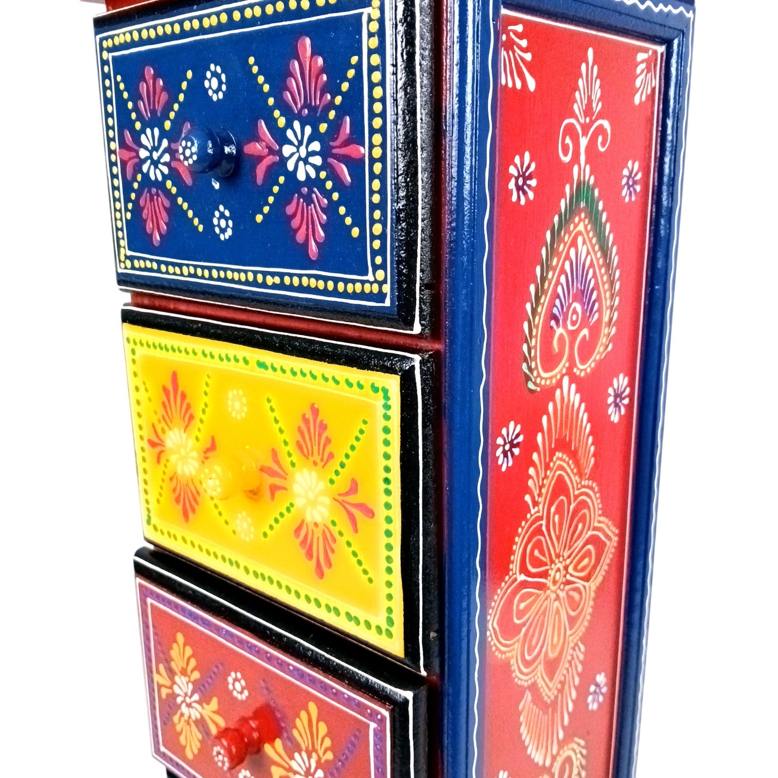 Pillar 4 Drawers Side Table | Traditional Wooden Design Table for Living Room Bedroom & Office | Decorative Table| Decorative Accent Furniture & Showpiece Stand - 23 Inch - Apkamart