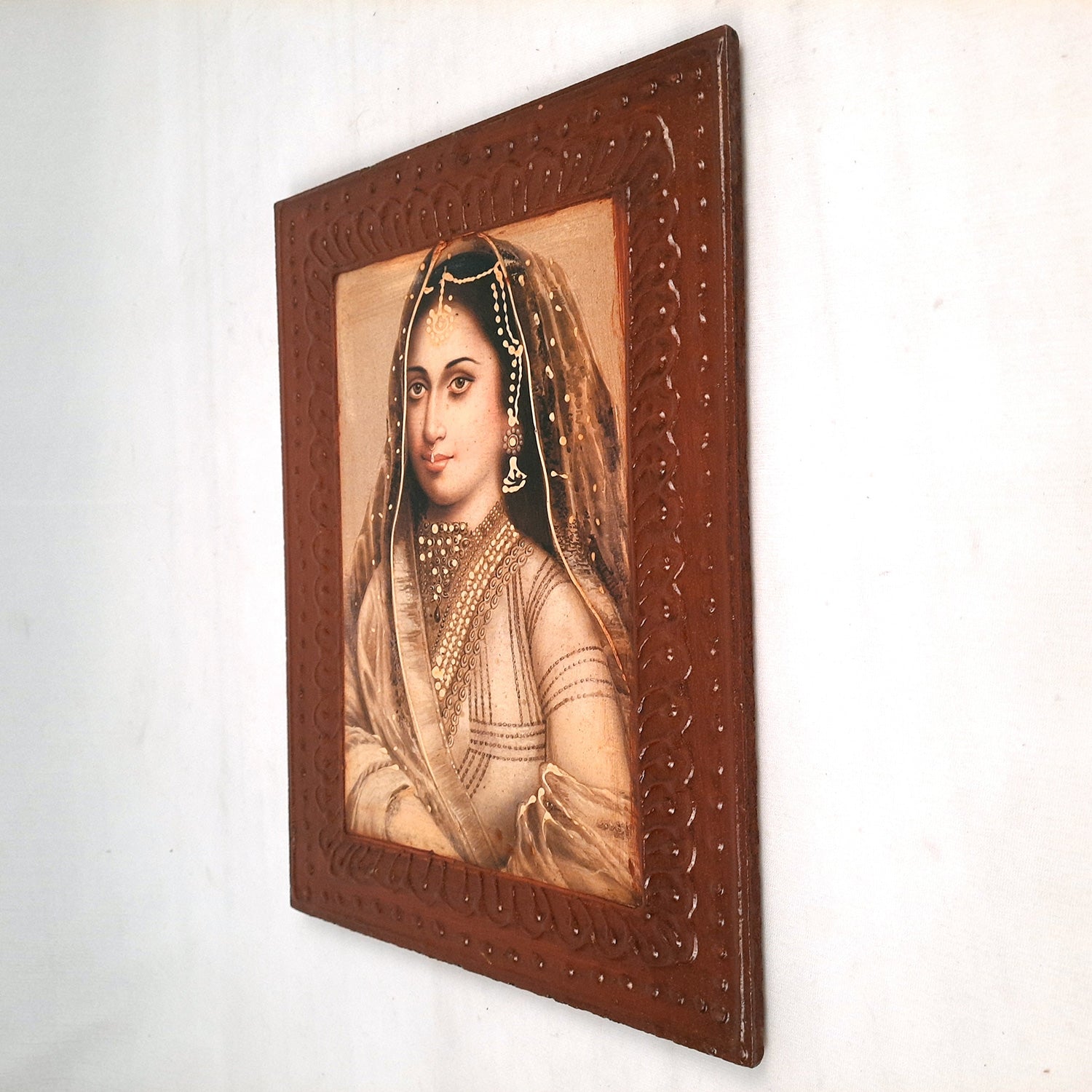 Wooden Framed Poster Wall Hanging - Traditional Lady Design - for Home, Paintings for Living Room, Bedroom, Hallway, Office Decor & Gifts - 12 Inch