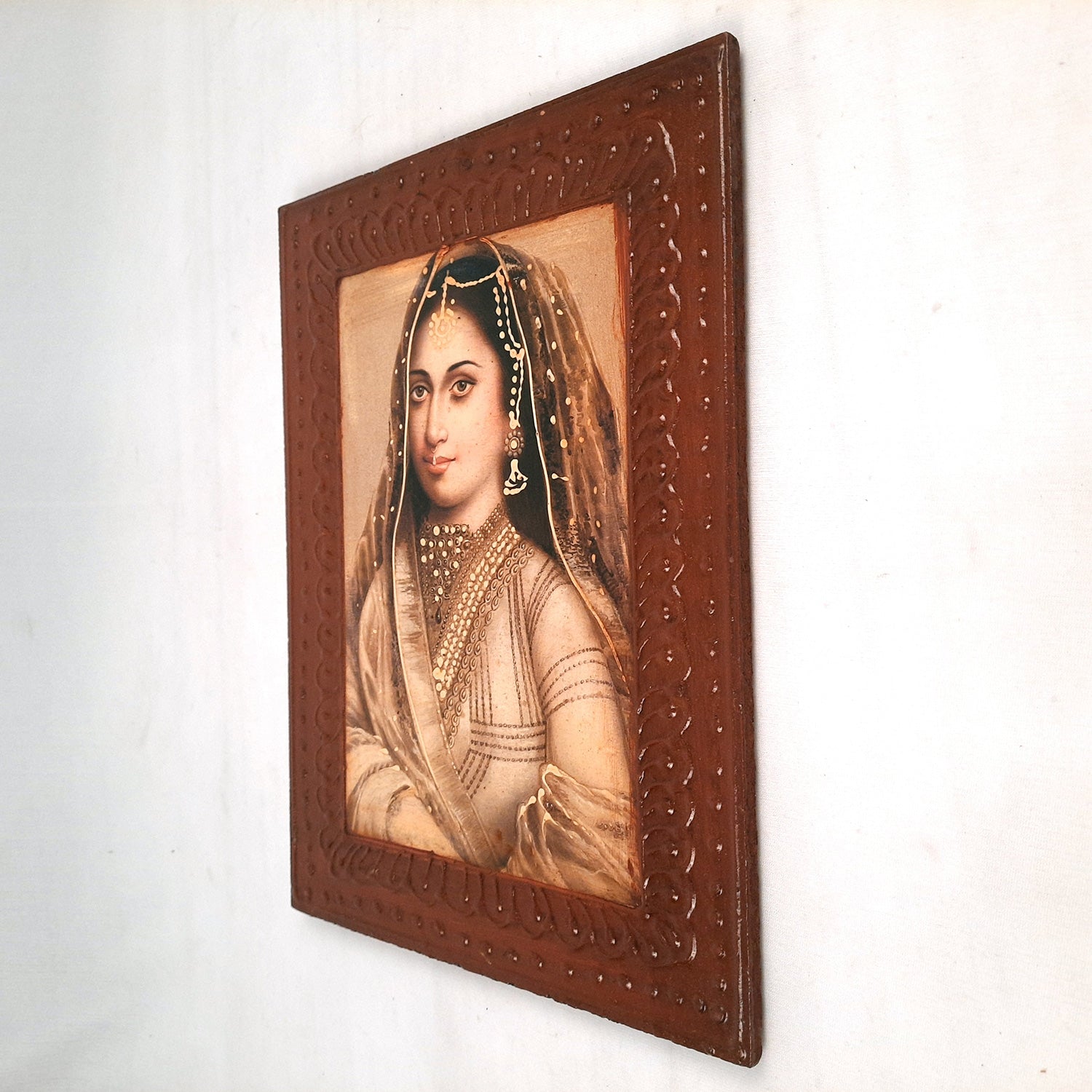 Wooden Framed Poster Wall Hanging - Traditional Lady Design - for Home, Paintings for Living Room, Bedroom, Hallway, Office Decor & Gifts - 12 Inch