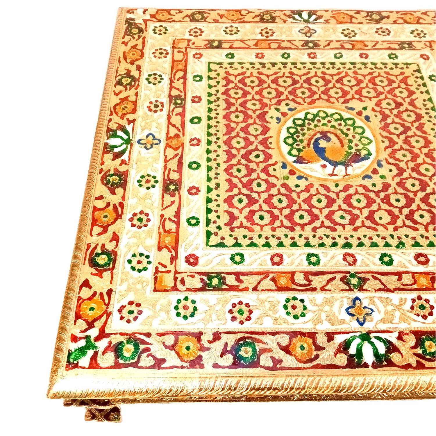 Wooden Puja Chowki Bajot | Stool/Aasan for God Idols | Minakari Chauki Patla/Peeta - for Festivals, Home, Living Room, Corner, Mandir Decoration & Gifts - 24 Inch - Apkamart