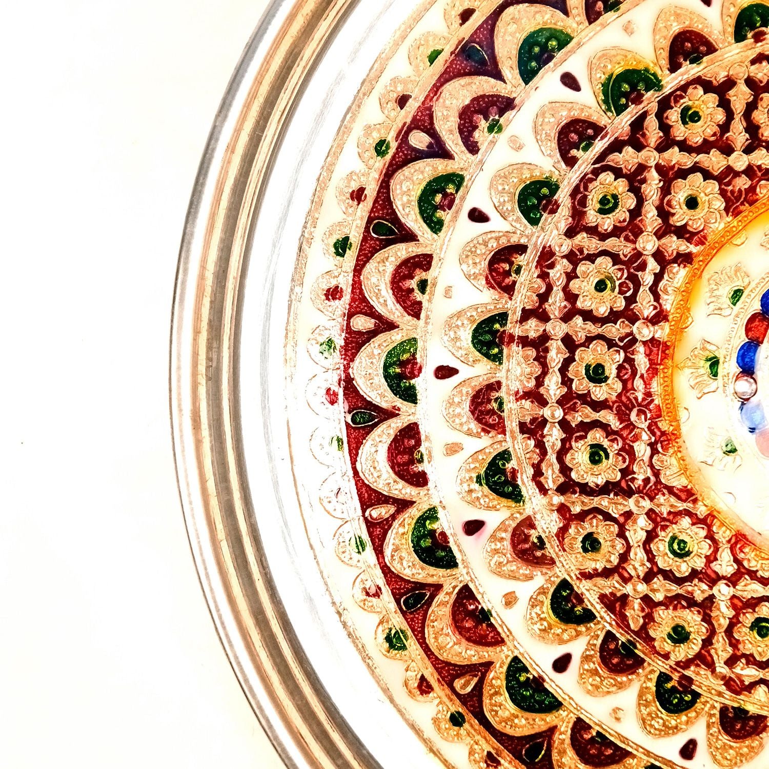 Puja Thali | Aarti Plate with Meenakari Work & Peacock Design - for Pooja, Weddings, Temple, Rakhi, Karwachauth & Festival Decor - 16 Inch - Apkamart