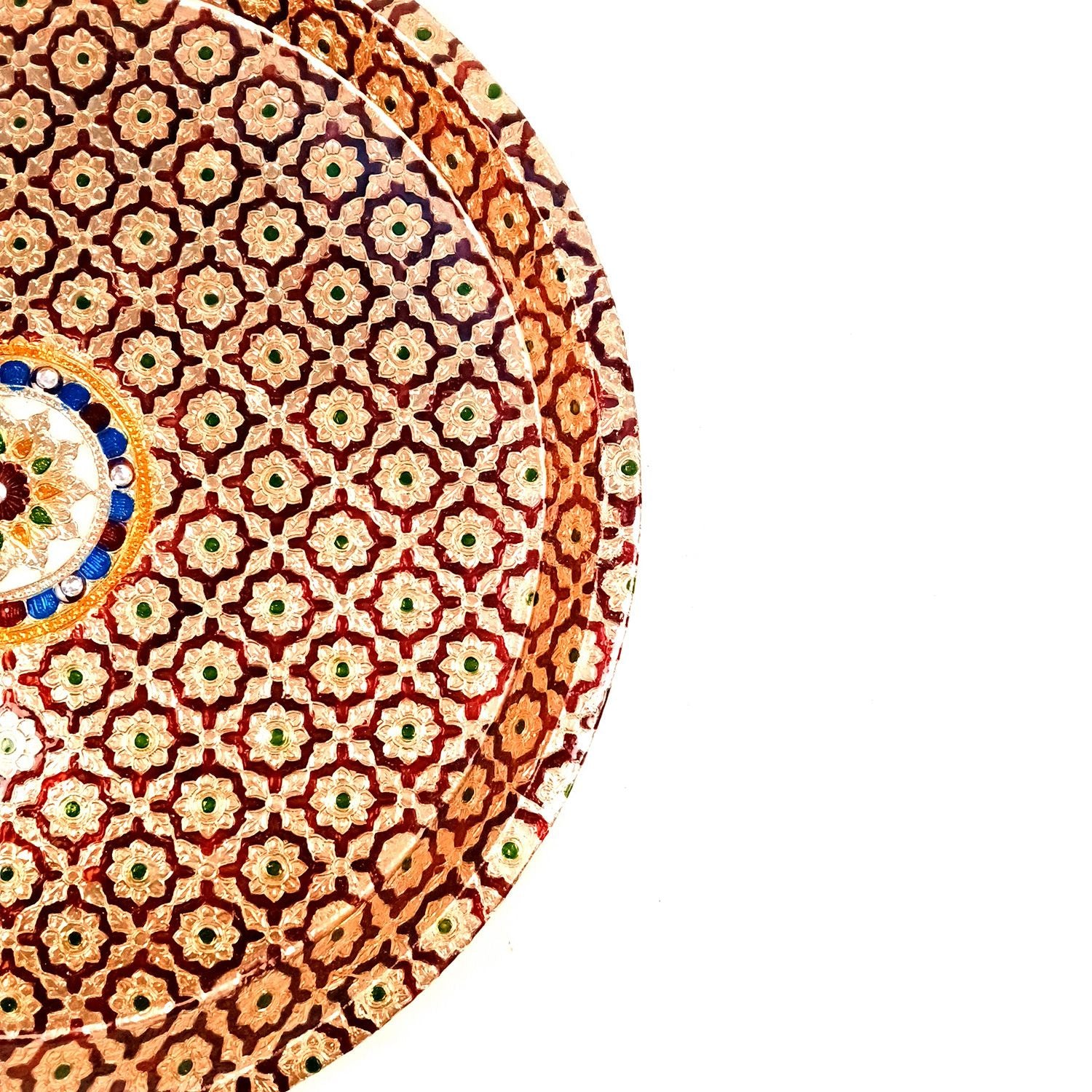 Aarti Thal | Meenakari Pooja Thali Plate Design - For Puja, Temple, Rakhi, Diwali, Karwa Chauth, weddings & Festivals - 12 Inch - Apkamart #Style_Design 1