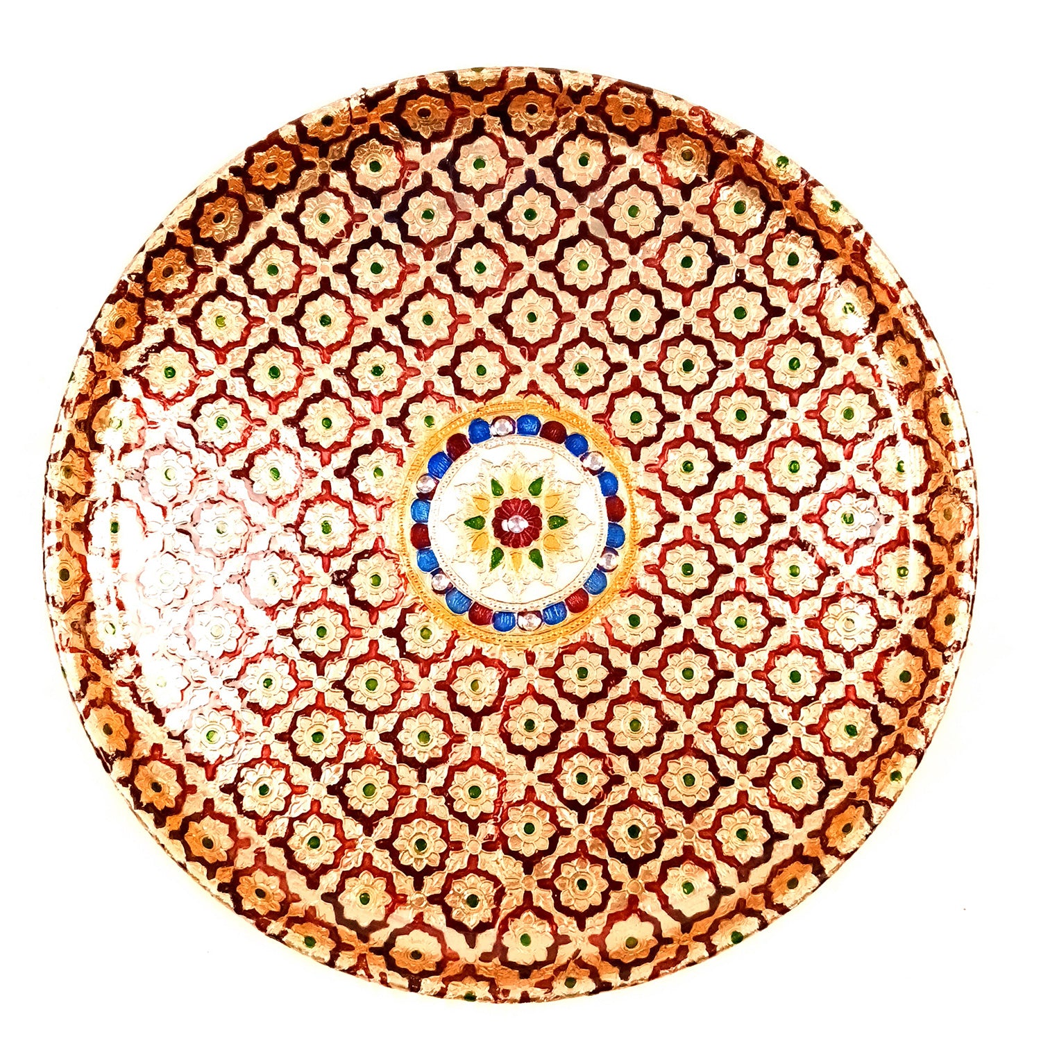 Pooja Thali Steel | Minakari Aarti Plate - Design - For Puja, Temple, Rakhi, Diwali, Karwa Chauth, weddings & Festivals - 13 Inch - Apkamart #Style_Design 2