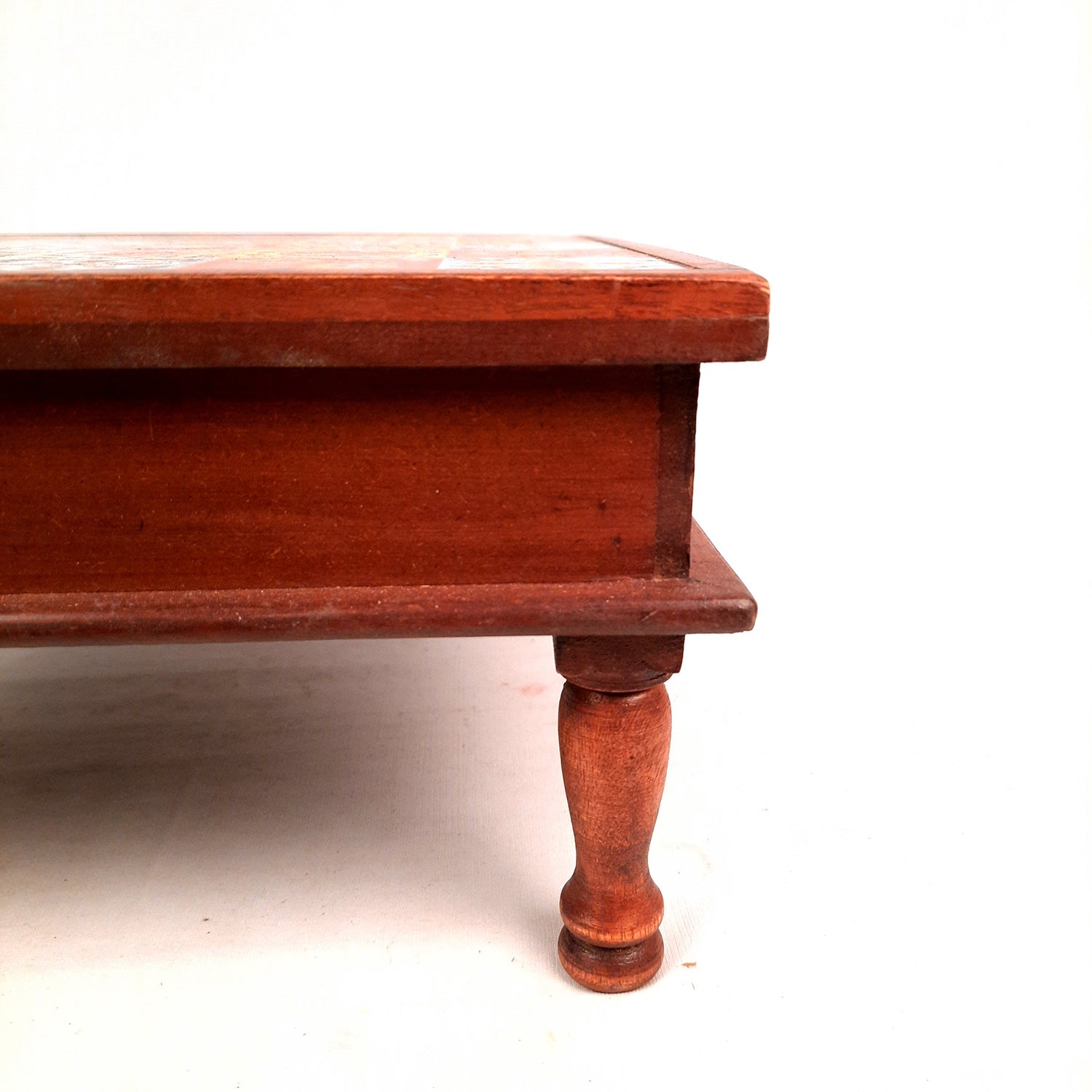 Wooden Puja Chowki Bajot with Ceramic Tile Top | Choki for Sitting - for Pooja, Weddings, Home Decor, Corner Decoration & Festivals - 12 Inch - Apkamart