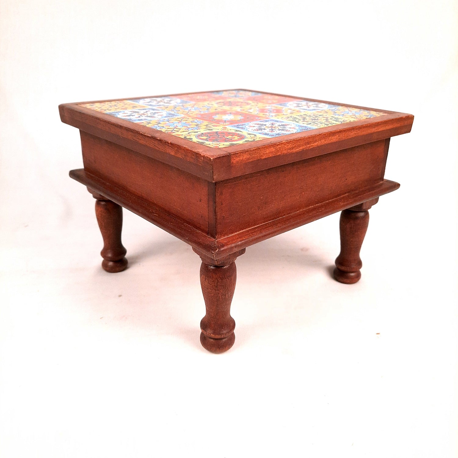 Wooden Chowki Bajot | Decorative Choki / Peeta - For Home, Living Room, Sitting, Sofa Corners Decor & Gifts - 9 Inch - Apkamart