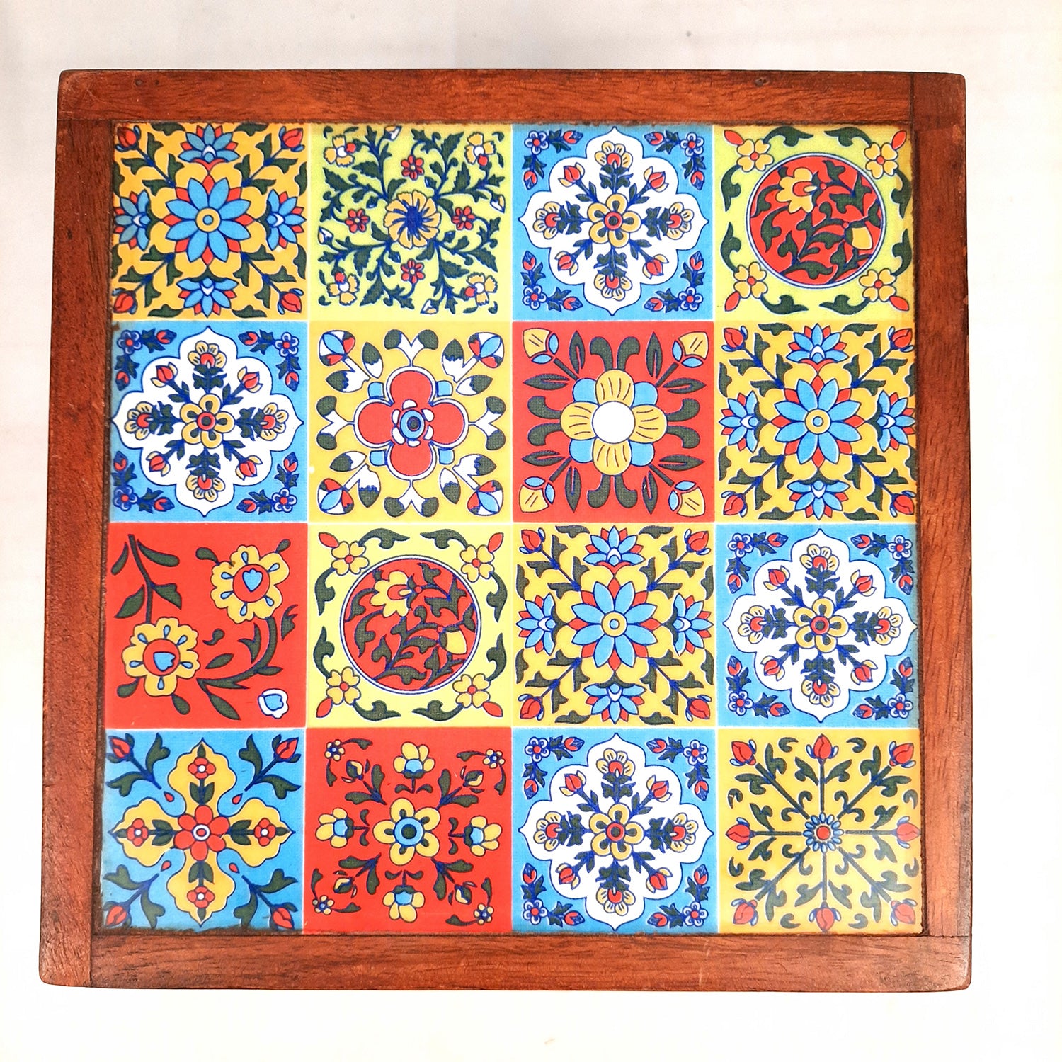 Wooden Chowki Bajot | Decorative Choki / Peeta - For Home, Living Room, Sitting, Sofa Corners Decor & Gifts - 9 Inch - Apkamart