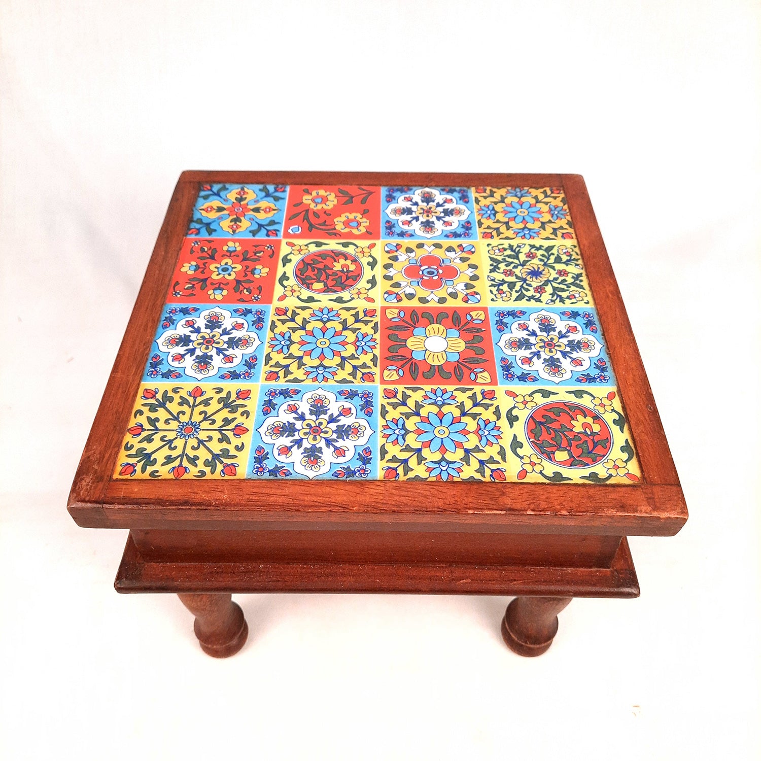 Wooden Chowki Bajot | Decorative Choki / Peeta - For Home, Living Room, Sitting, Sofa Corners Decor & Gifts - 9 Inch - Apkamart