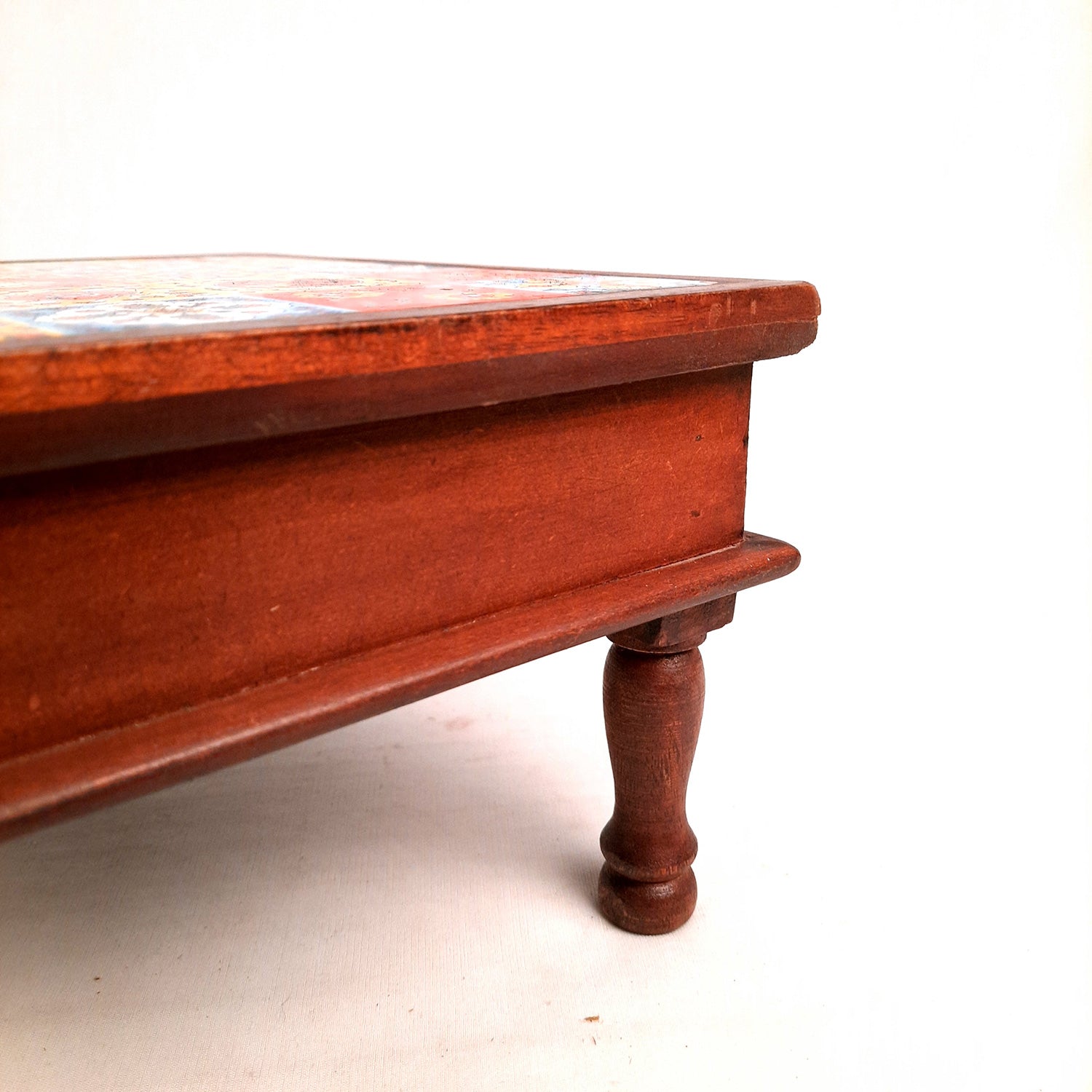 Wooden Puja Chowki Bajot with Ceramic Tile Top | Chauki for Sitting - for Pooja, Weddings, Home Decor, Corner Decor & Festivals - 11 Inch - Apkamart