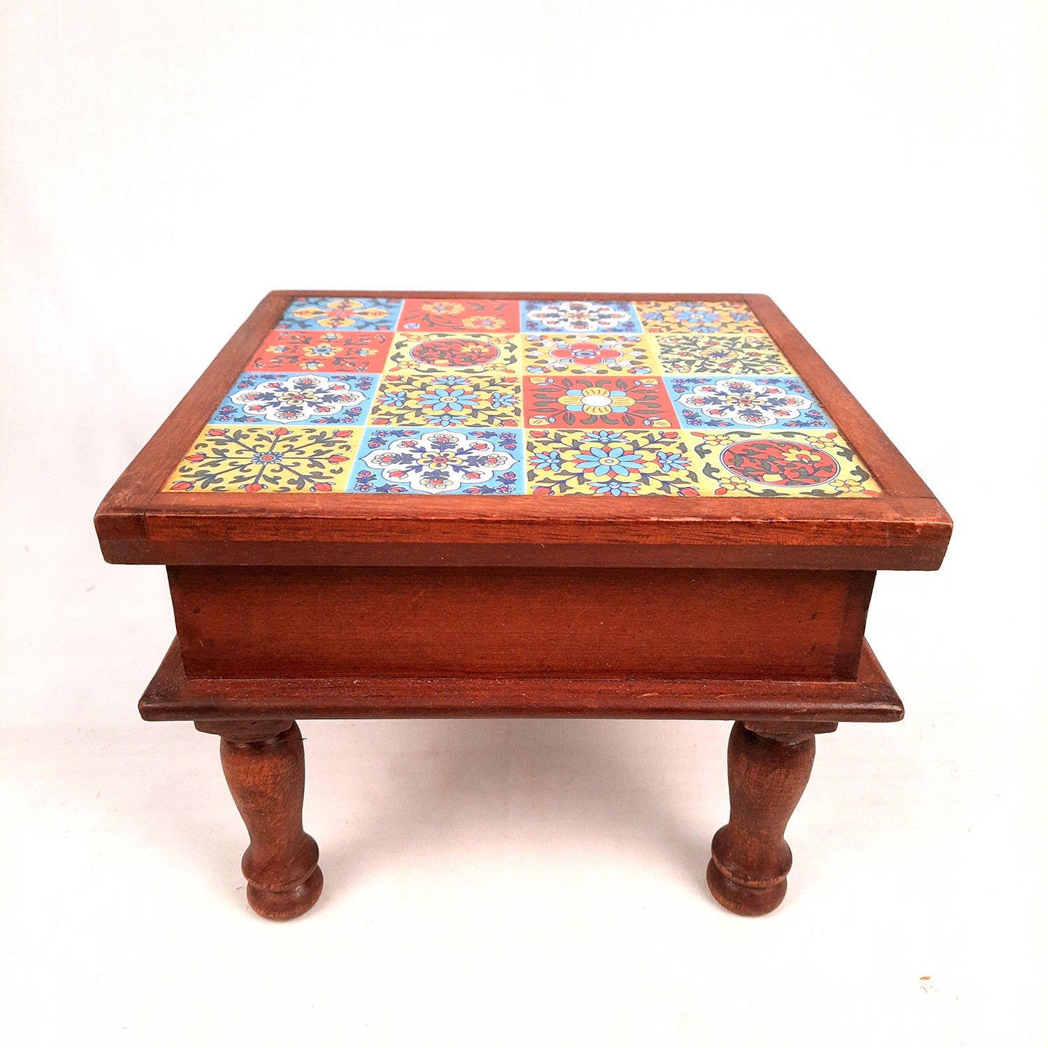 Wooden Chowki Bajot | Decorative Choki / Peeta - For Home, Living Room, Sitting, Sofa Corners Decor & Gifts - 9 Inch - Apkamart