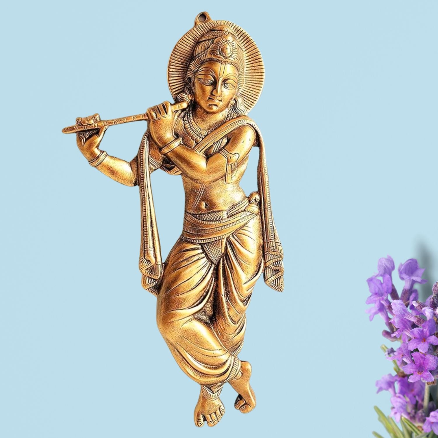 Krishna Wall Hanging Showpiece | Handcrafted Spiritual Decor | Divine Wall Mount Idol for Home Pooja, Living Room & Bedroom - 21 Inch - Apkamart