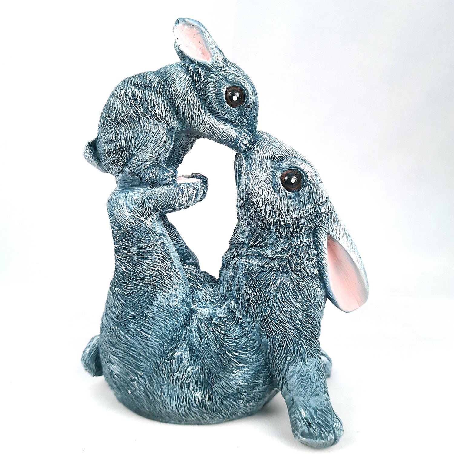 Rabbit Mother with Baby Statue Showpiece | Animal Decorative Figurines - for vastu, Home Decor Balcony Outdoor Indoor Office & Gifts - 10 Inch - Apkamart #Color_Grey