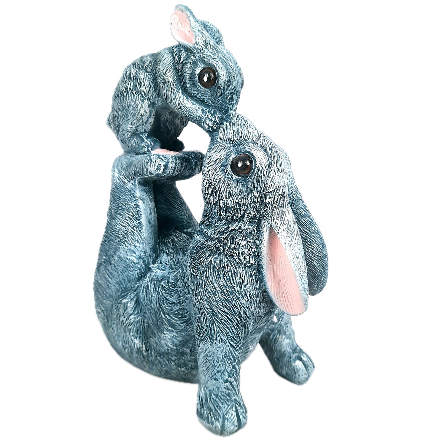 Rabbit Mother with Baby Statue Showpiece | Animal Decorative Figurines - for vastu, Home Decor Balcony Outdoor Indoor Office & Gifts - 10 Inch - Apkamart #Color_Grey