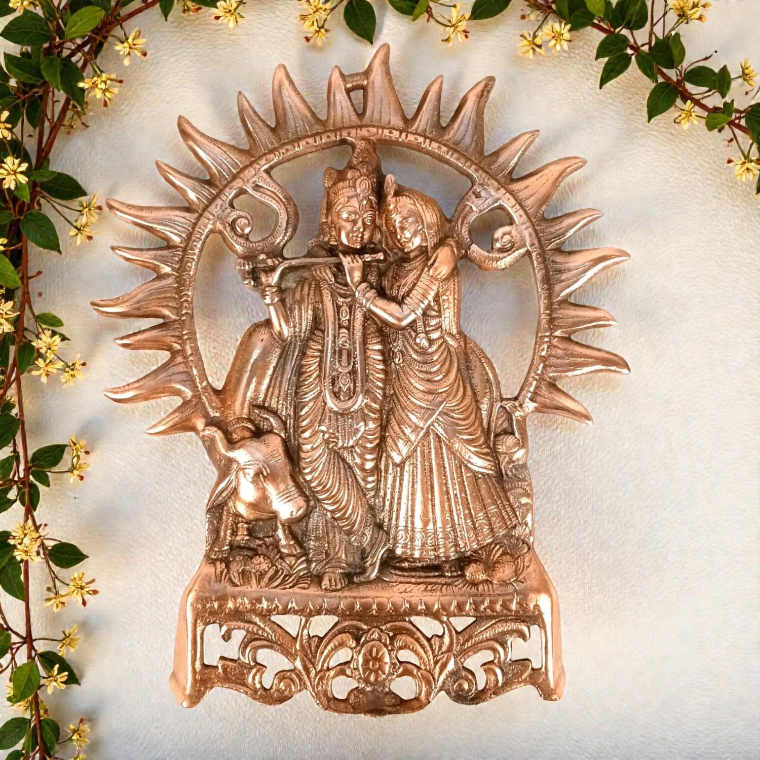 Radha Krishna Wall Hanging | Shri Radhe Krishna Metal Idol | Religious Wall Decor for Home, Pooja Room, Living Room & Office | Auspicious Gift for Housewarming - 16 Inch - Apkamart