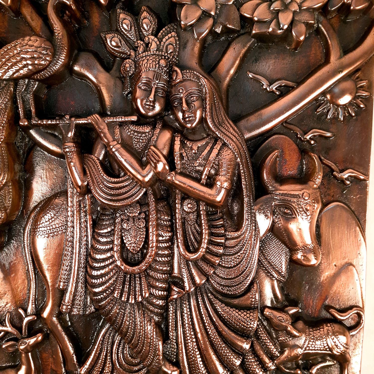 Radha Krishna Wall Hanging Idol | Krishan Playing Flute With Cow Wall Art - for Home, Living Room, Office, Puja, Entrance Decoration, Wedding Gift - 18 Inch - Apkamart #Size_18 Inch