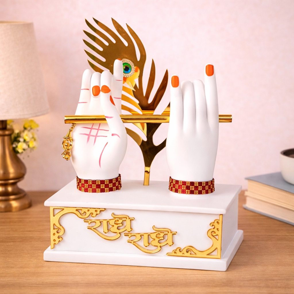 Radha Krishna Hand Statue with Flute Showpiece | Radha Krishna Statue Murti - for Home, Living Room, Office, Entrance Decor & Gifts - 12 Inch - Apkamart