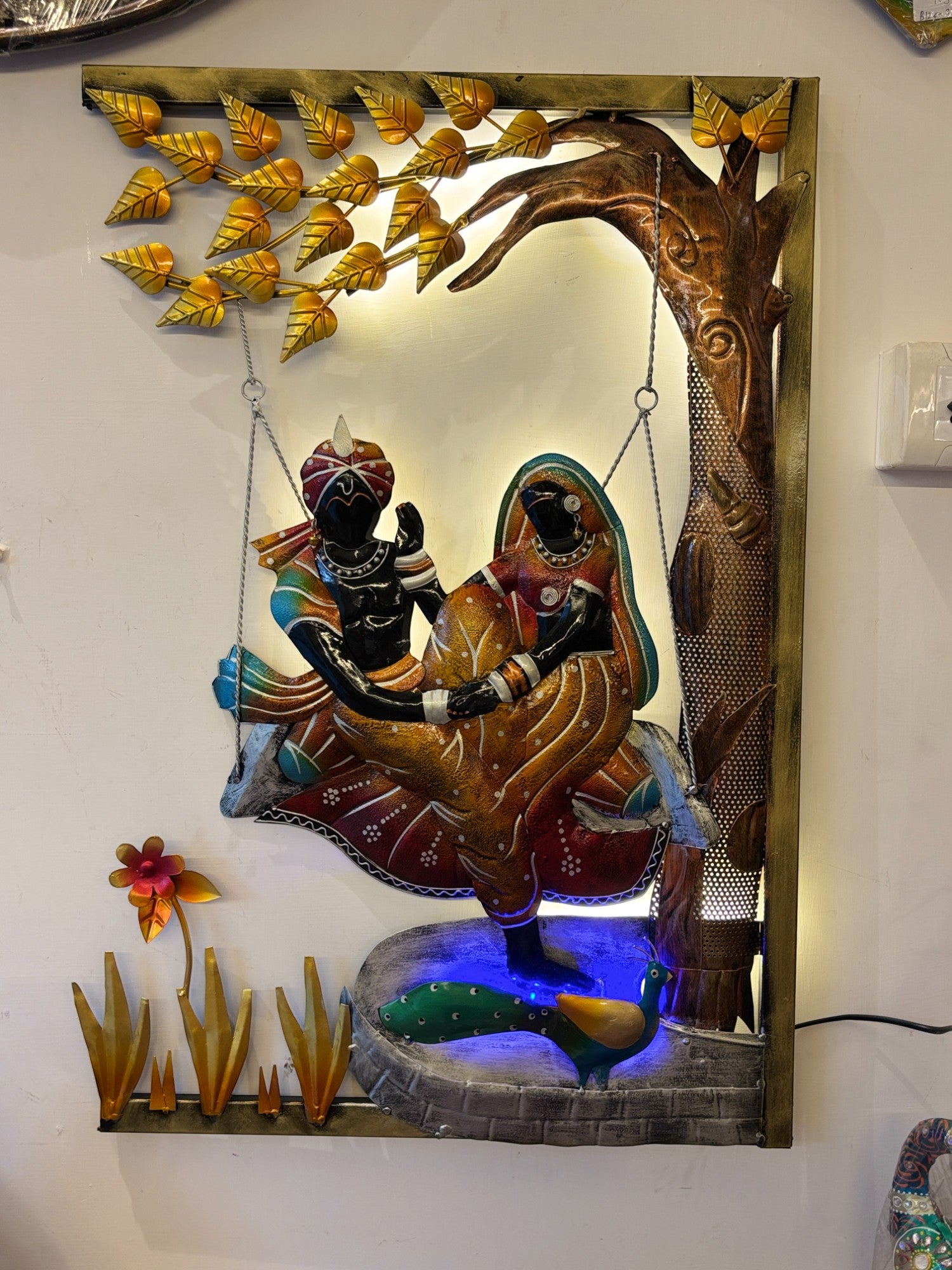 Radha Krishna Wall Hanging with LED Light | Decorative Backlit Wall Art for Living Room, Bedroom & Temple | Traditional Home Decor & Gift Item - 30 Inch