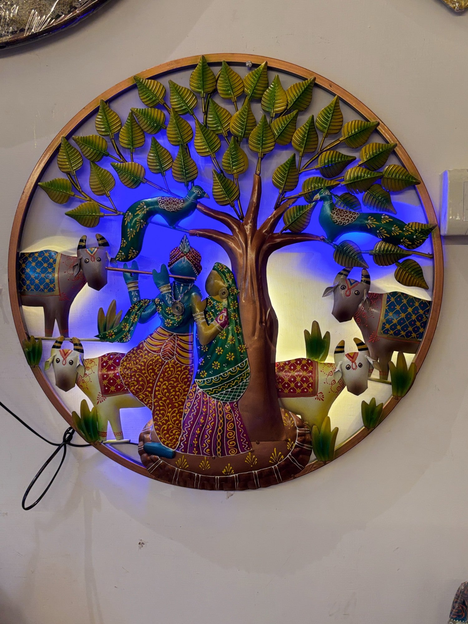 Radha Krishna Wall Hanging with LED Light | Decorative Spiritual Wall Art for Living Room, Bedroom & Temple | Traditional Home Decor & Gift Item - 24 Inch - Apkamart