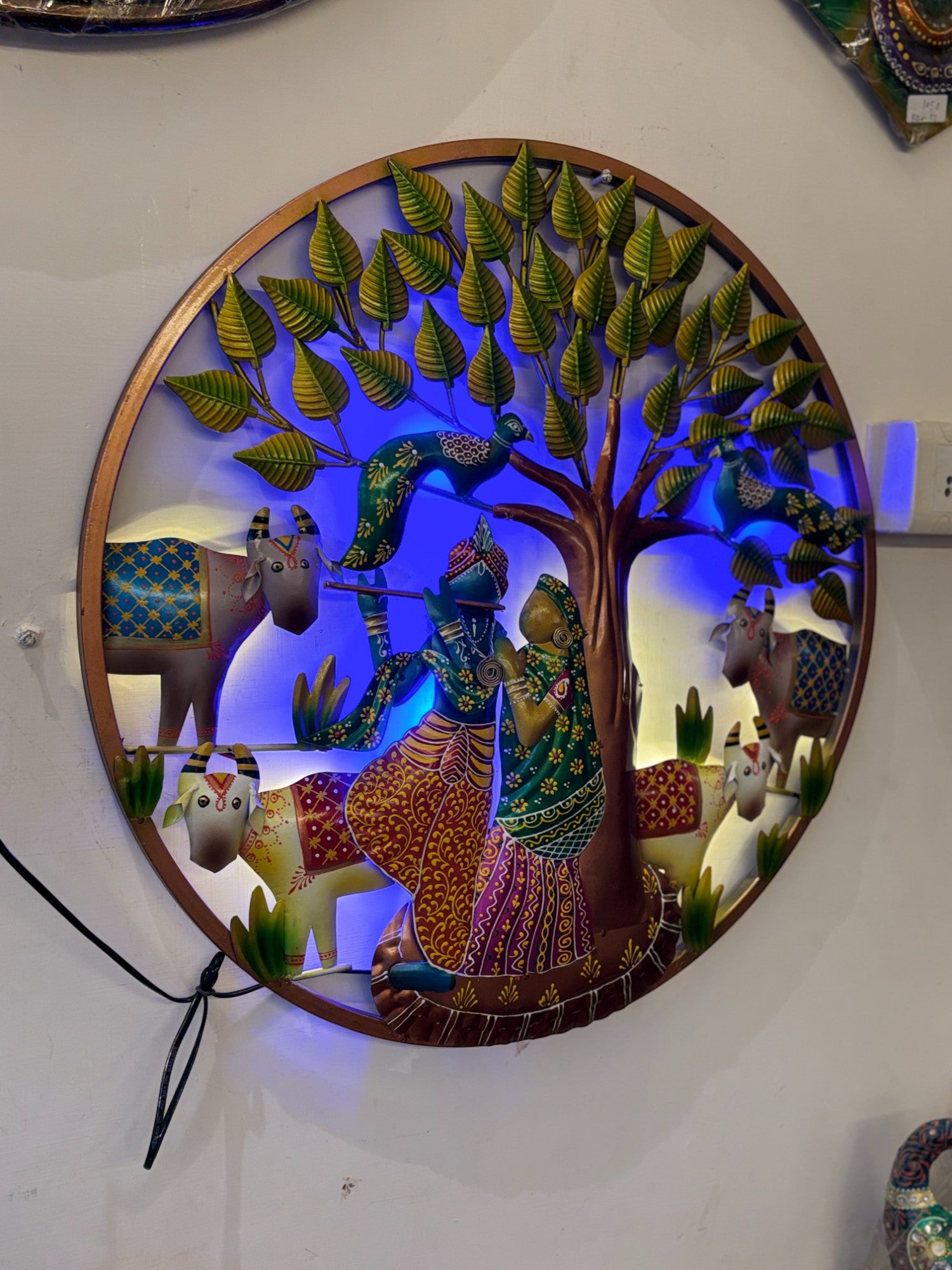 Radha Krishna Wall Hanging with LED Light | Decorative Spiritual Wall Art for Living Room, Bedroom & Temple | Traditional Home Decor & Gift Item - 24 Inch - Apkamart