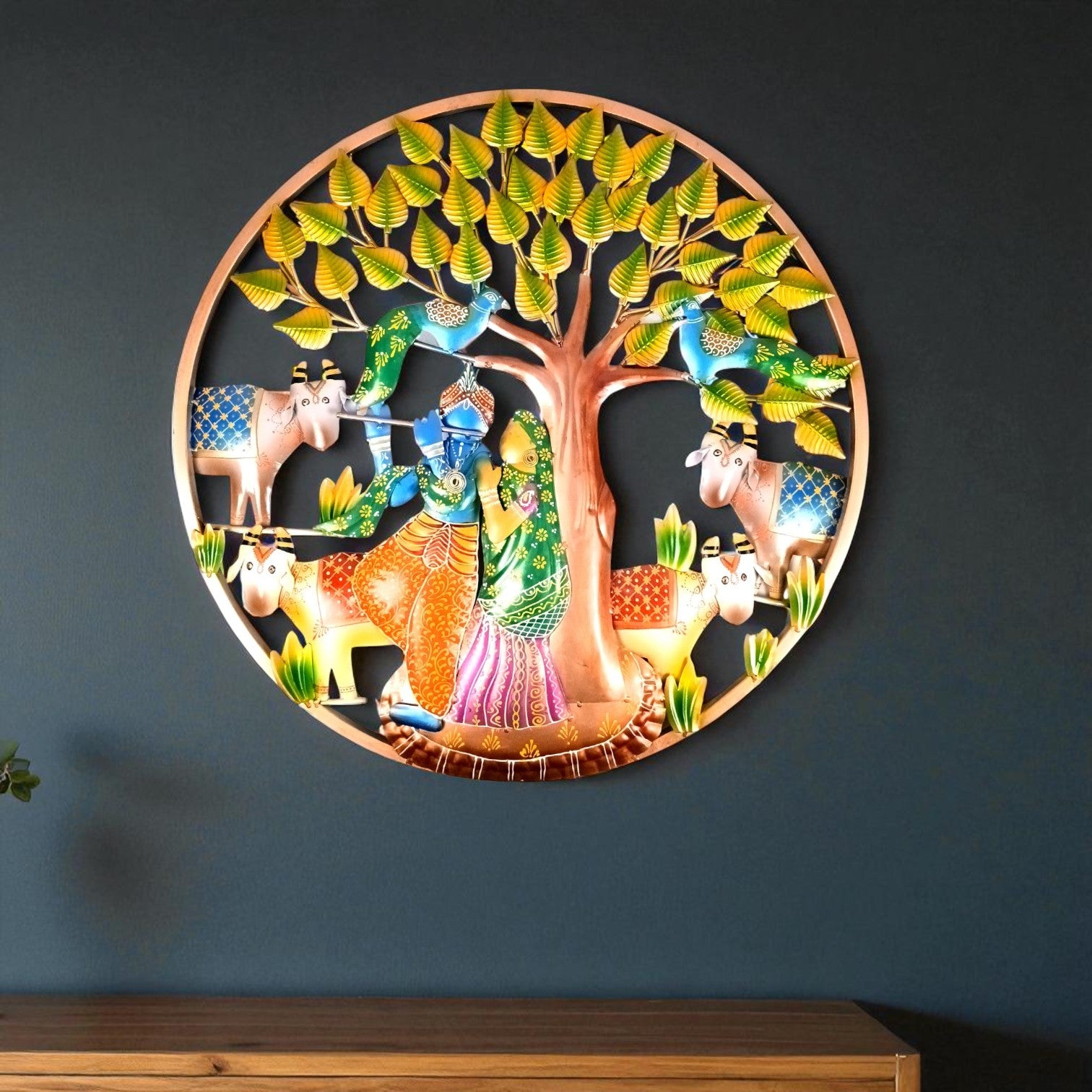 Radha Krishna Wall Hanging with LED Light | Decorative Spiritual Wall Art for Living Room, Bedroom & Temple | Traditional Home Decor & Gift Item - 24 Inch - Apkamart