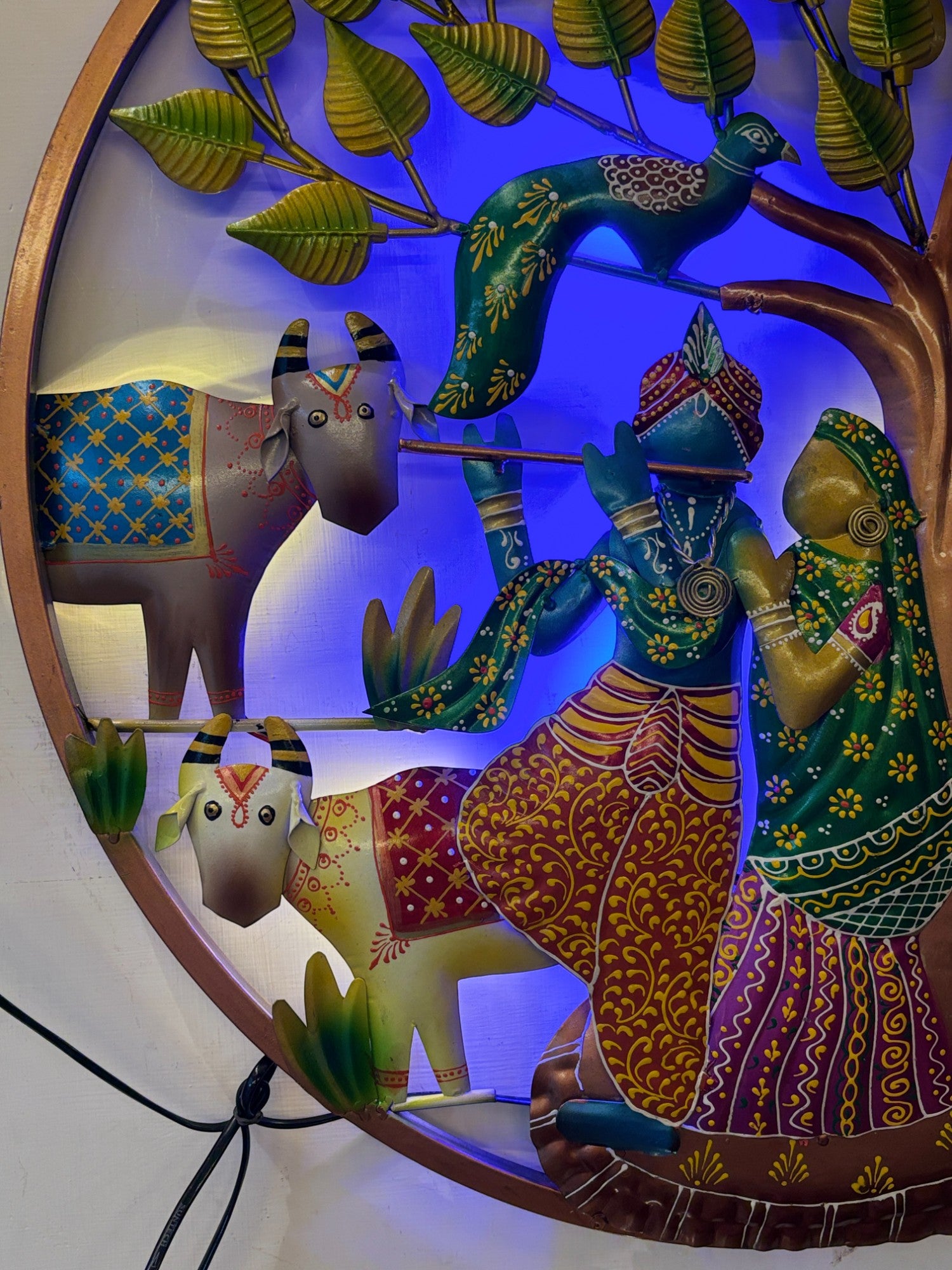 Radha Krishna Wall Hanging with LED Light | Decorative Spiritual Wall Art for Living Room, Bedroom & Temple | Traditional Home Decor & Gift Item - 24 Inch - Apkamart