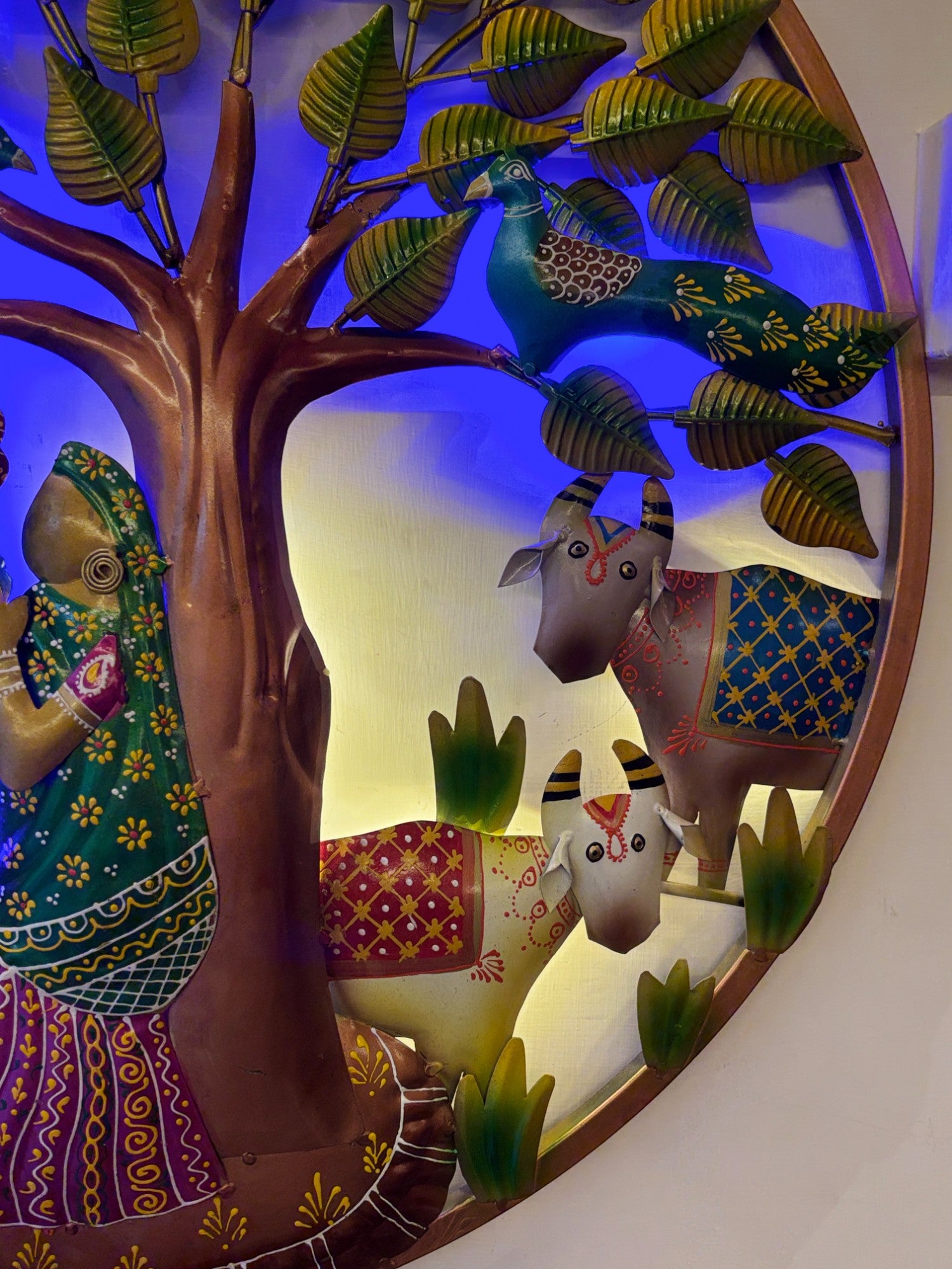 Radha Krishna Wall Hanging with LED Light | Decorative Spiritual Wall Art for Living Room, Bedroom & Temple | Traditional Home Decor & Gift Item - 24 Inch - Apkamart