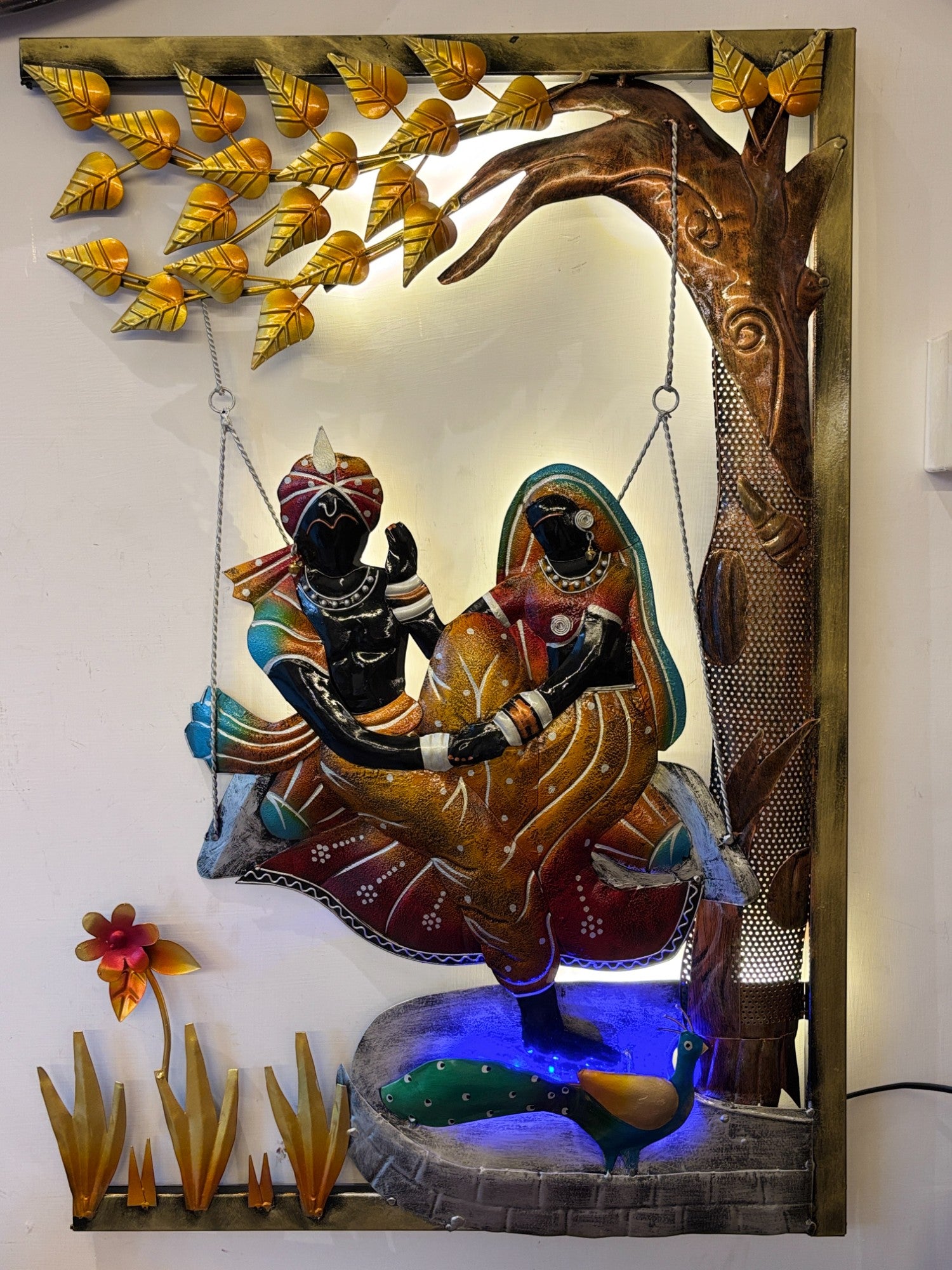 Radha Krishna Wall Hanging with LED Light | Decorative Backlit Wall Art for Living Room, Bedroom & Temple | Traditional Home Decor & Gift Item - 30 Inch