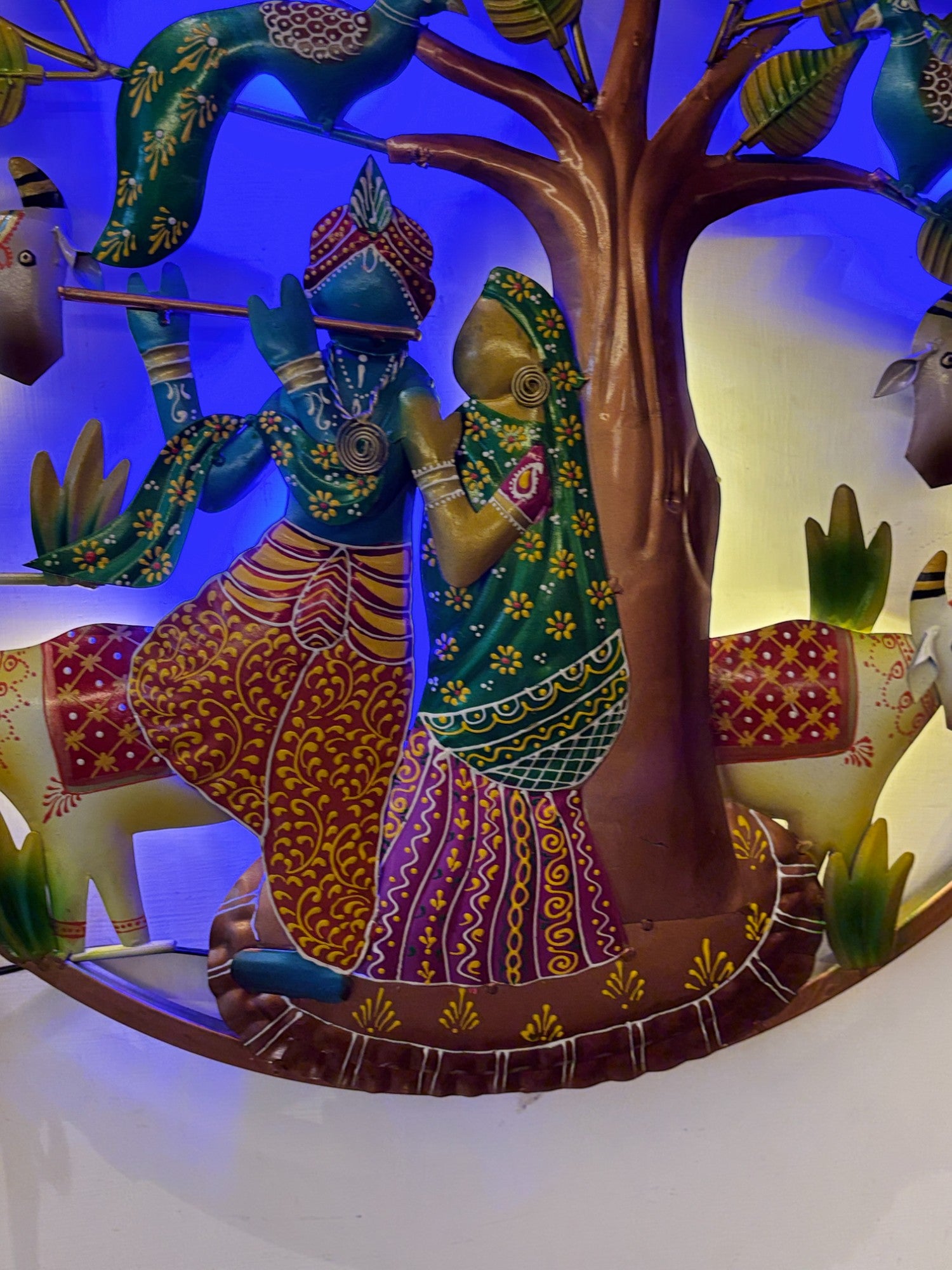 Radha Krishna Wall Hanging with LED Light | Decorative Spiritual Wall Art for Living Room, Bedroom & Temple | Traditional Home Decor & Gift Item - 24 Inch - Apkamart