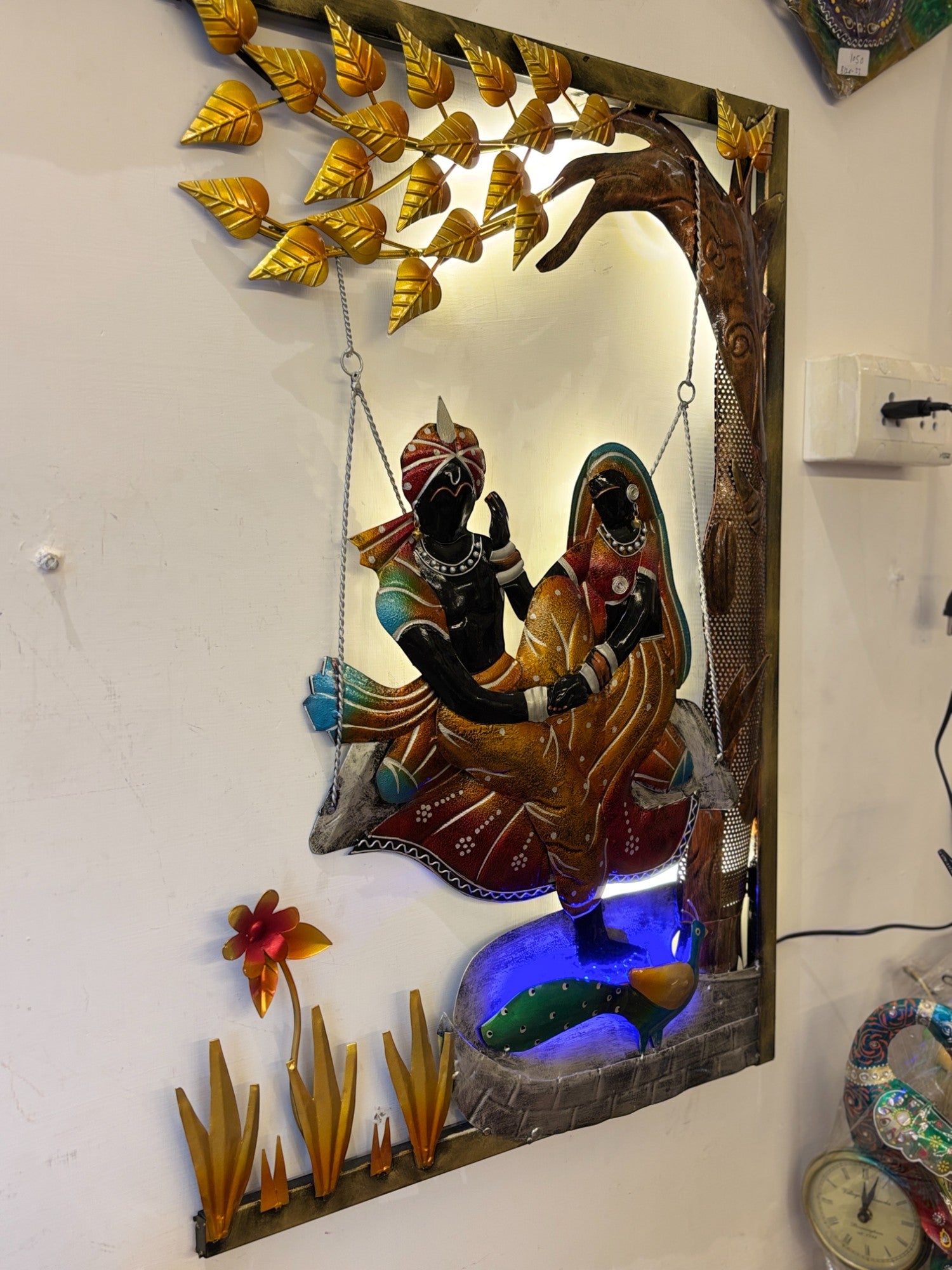 Radha Krishna Wall Hanging with LED Light | Decorative Backlit Wall Art for Living Room, Bedroom & Temple | Traditional Home Decor & Gift Item - 30 Inch