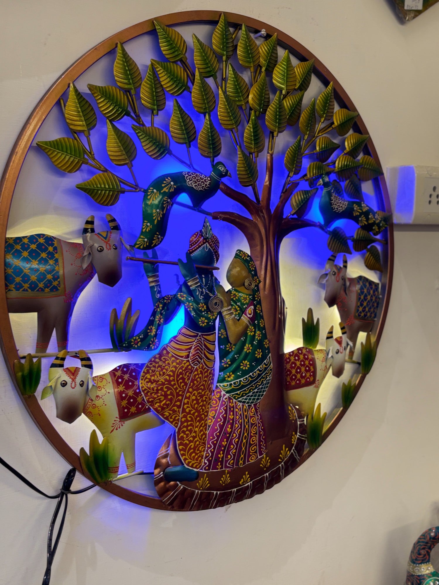 Radha Krishna Wall Hanging with LED Light | Decorative Spiritual Wall Art for Living Room, Bedroom & Temple | Traditional Home Decor & Gift Item - 24 Inch - Apkamart