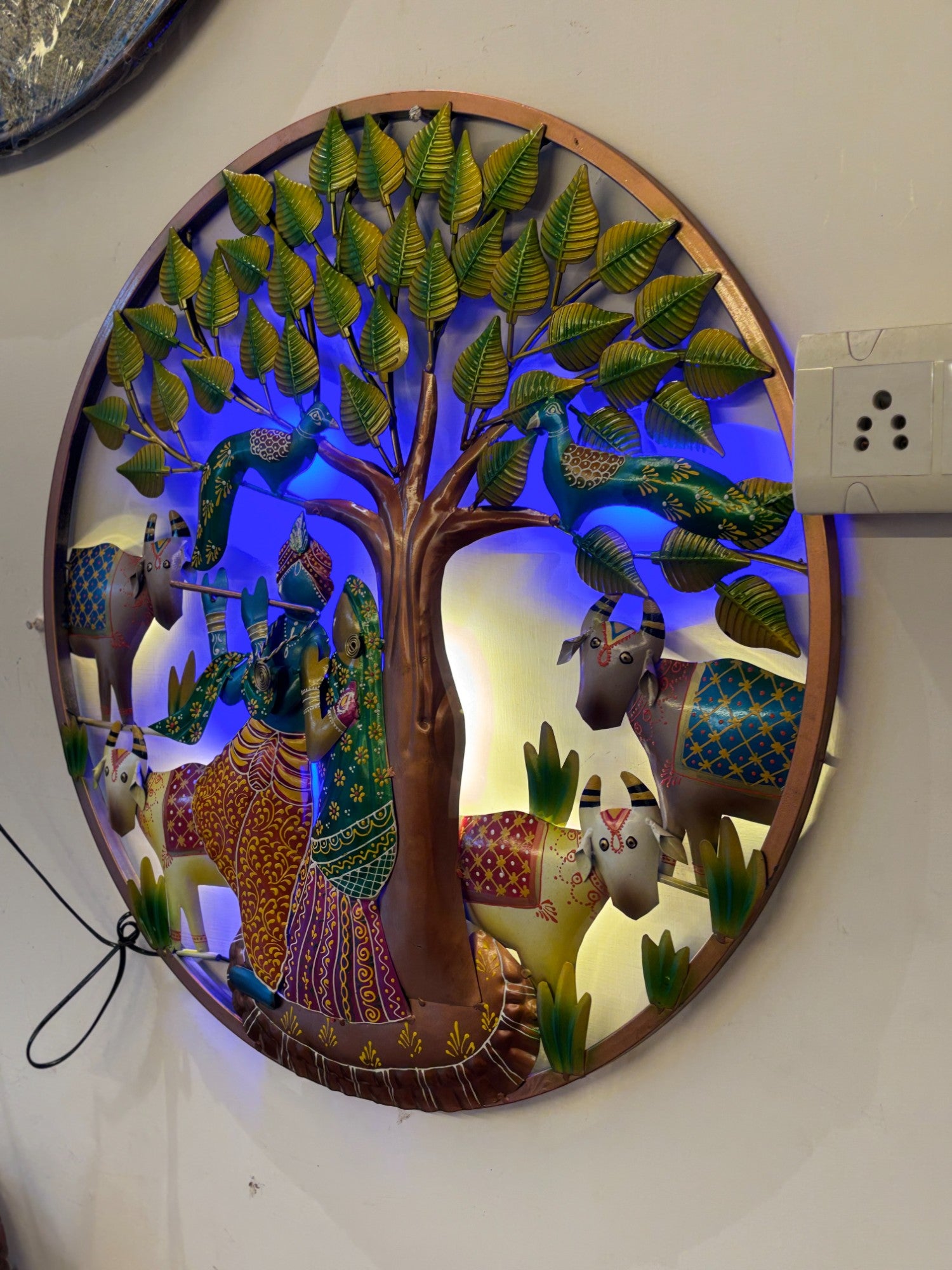 Radha Krishna Wall Hanging with LED Light | Decorative Spiritual Wall Art for Living Room, Bedroom & Temple | Traditional Home Decor & Gift Item - 24 Inch - Apkamart