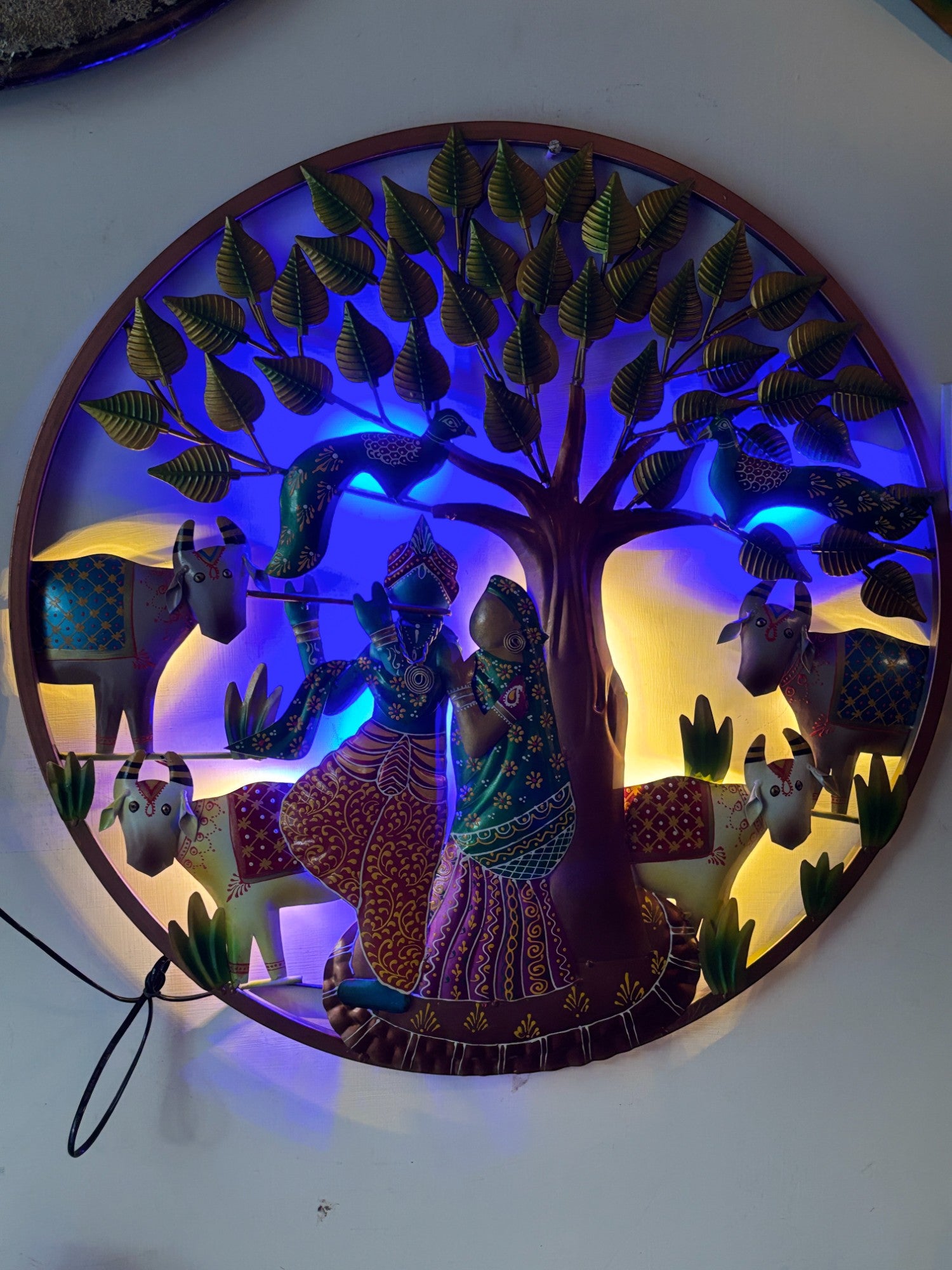 Radha Krishna Wall Hanging with LED Light | Decorative Spiritual Wall Art for Living Room, Bedroom & Temple | Traditional Home Decor & Gift Item - 24 Inch - Apkamart