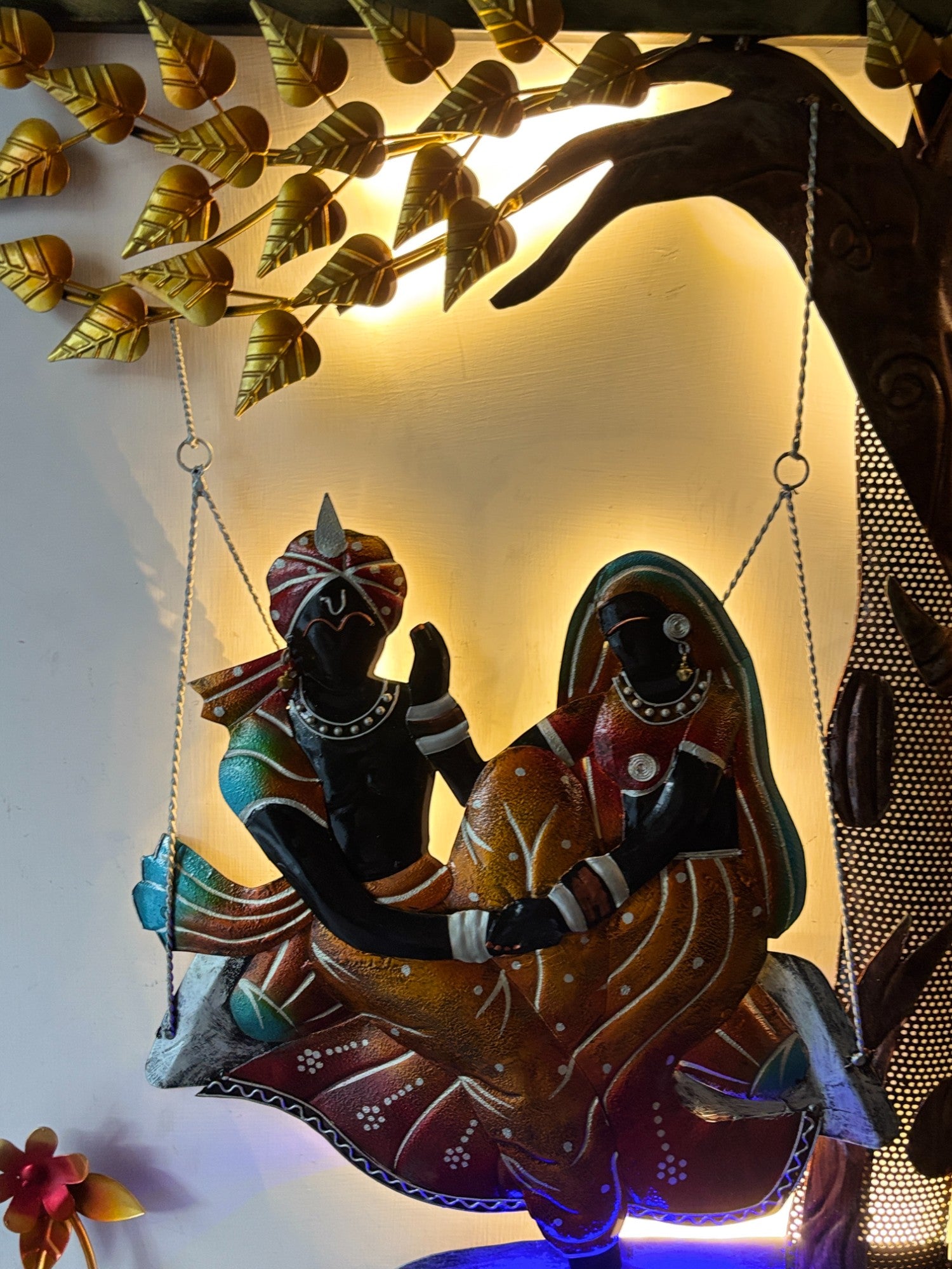 Radha Krishna Wall Hanging with LED Light | Decorative Backlit Wall Art for Living Room, Bedroom & Temple | Traditional Home Decor & Gift Item - 30 Inch